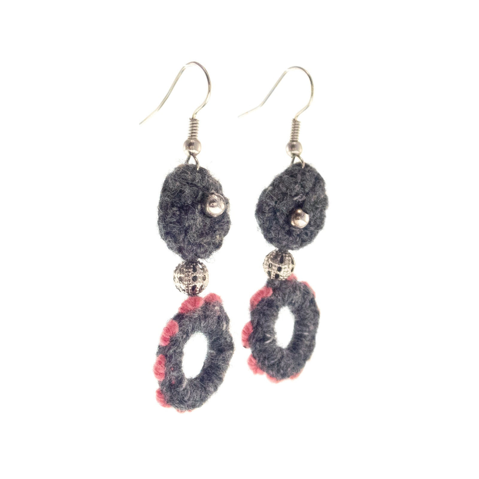 handmade earrings jewelry of yarn in cute dangling circles