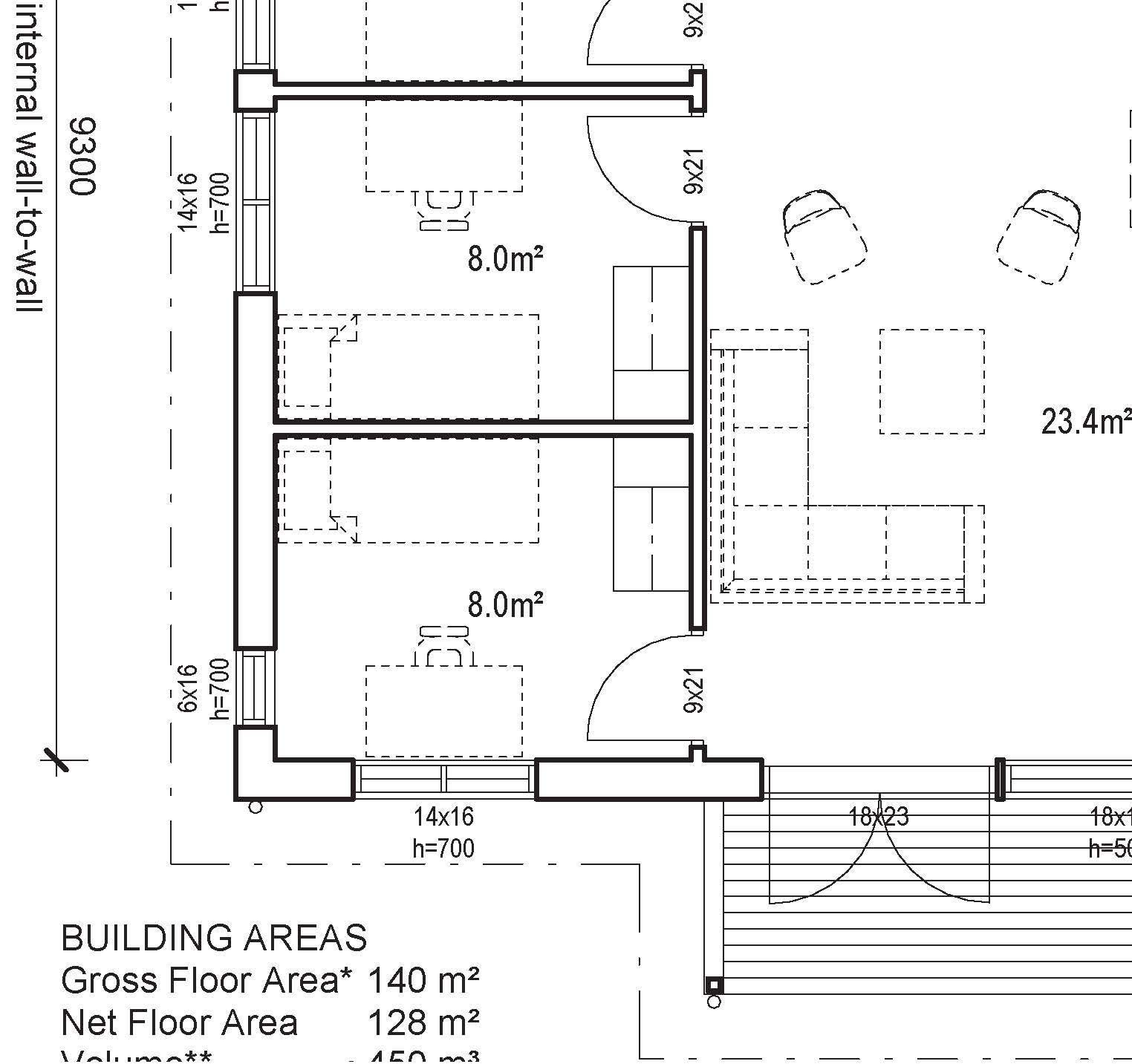 Architect-designed Nordic home floor plan detail with bedroom layout