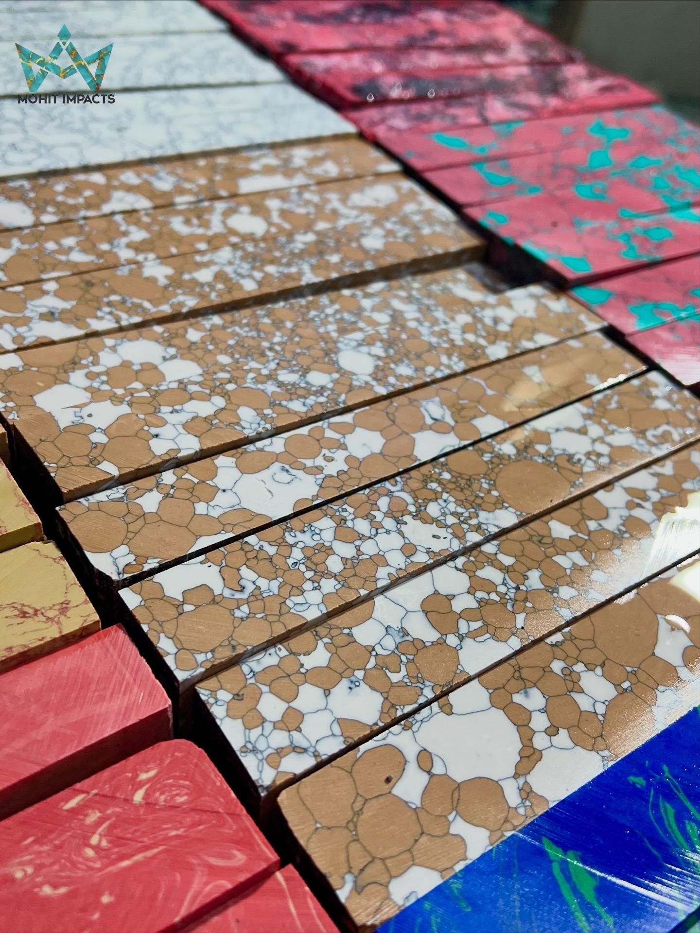 “Beige ivory faux marble resin blocks by Mohit Impacts, elegant sandstone aesthetic for minimalist jewelry and luxury pen makers.”