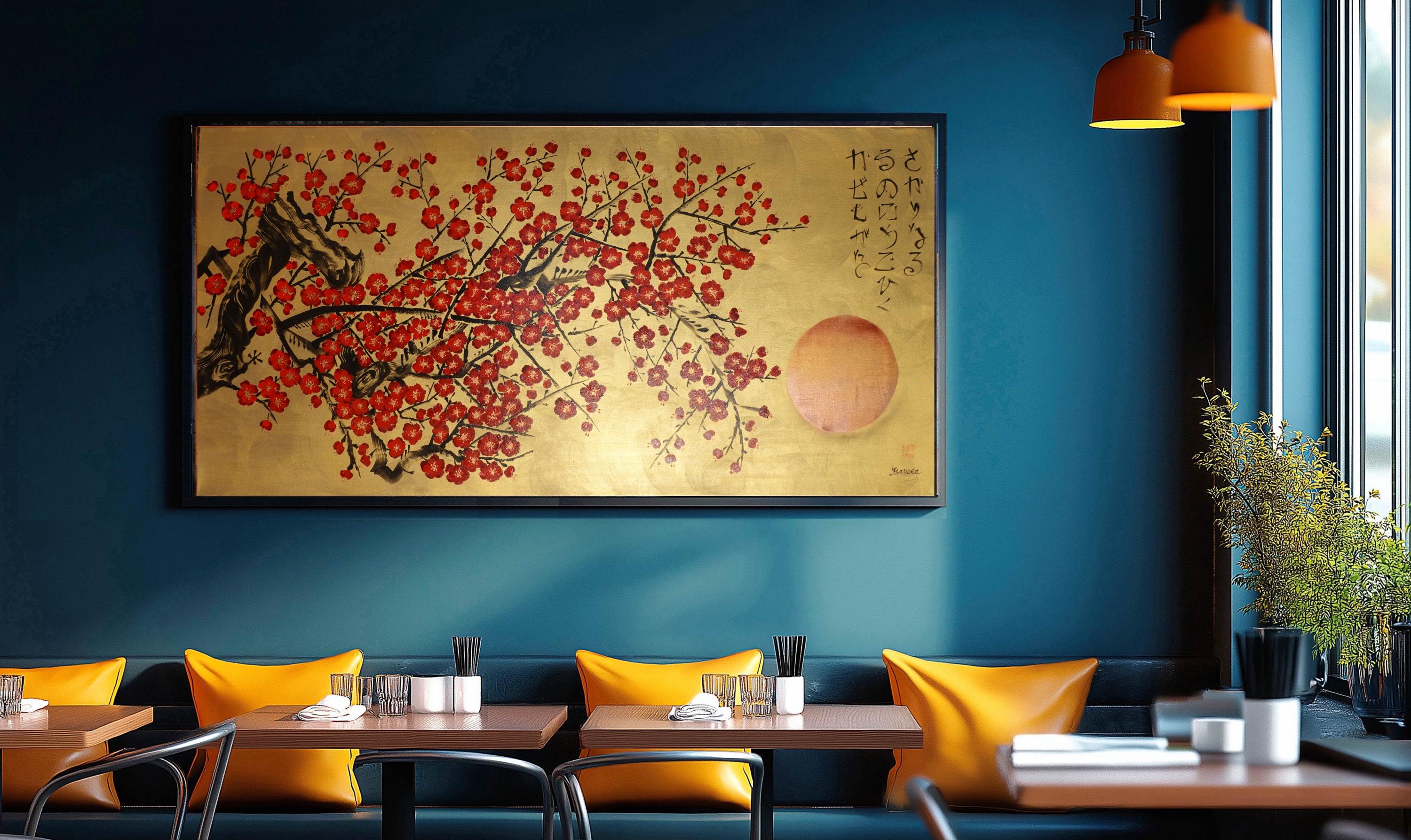 Gold sakura painting in contemporary interior