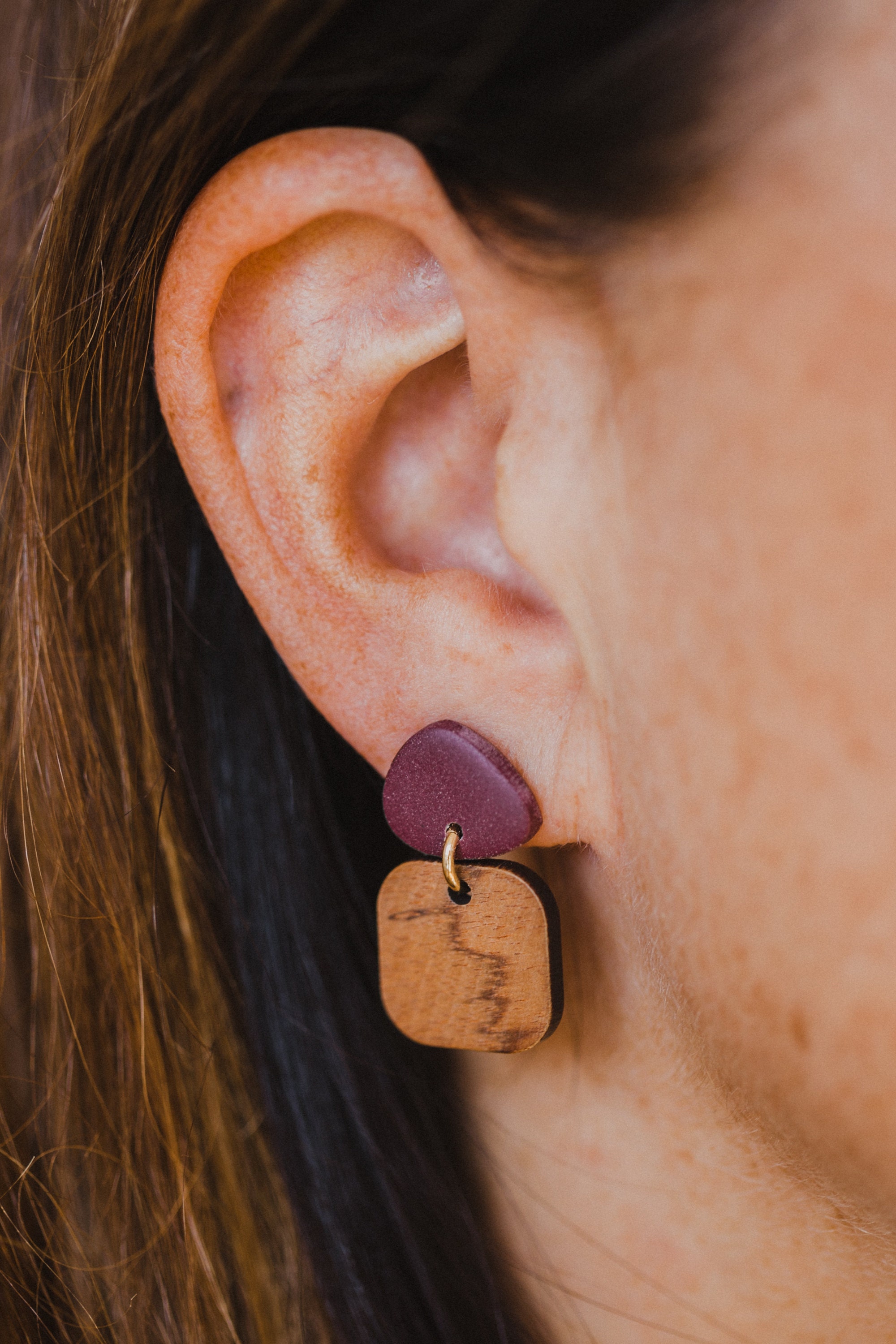 neue Polymer Ton Ohrringe mit Holz Anhänger