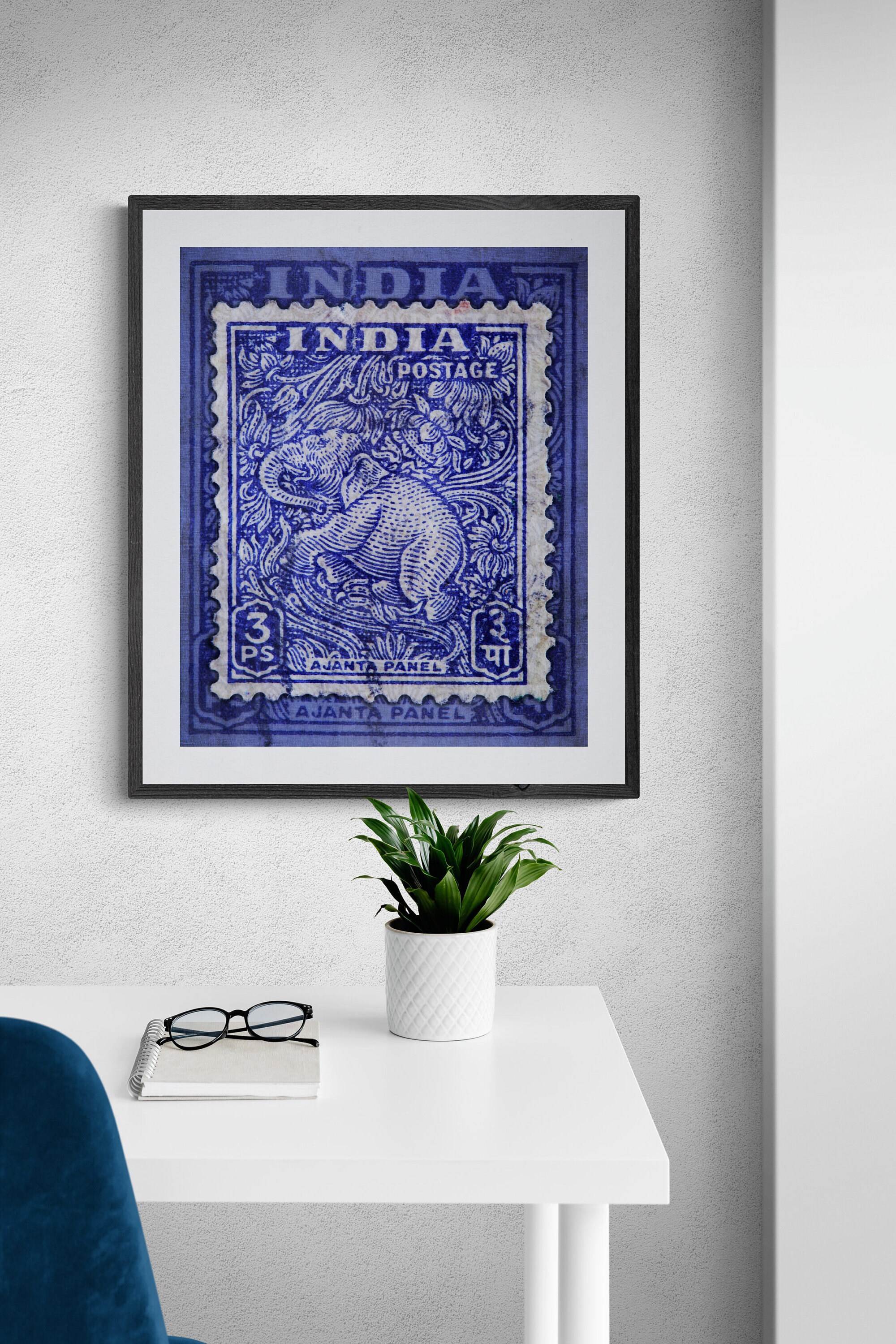 India Elephant contemporary art print created from vintage postage stamp