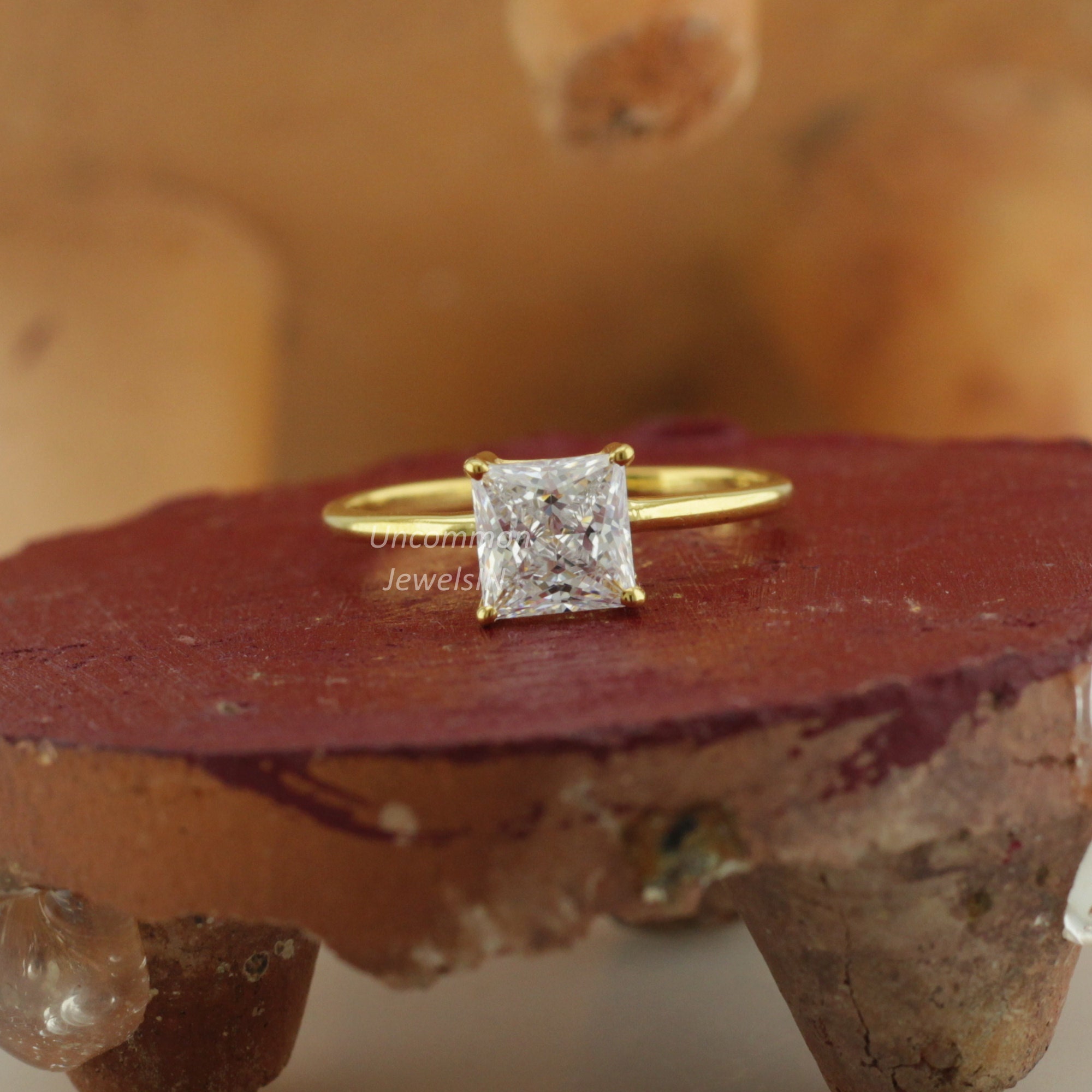 3.00ct Princess Lab Created Diamond Ring, Princess Engagement Ring, Hidden Halo Ring, Diamond Ring, UncommonJewelsIN, Independence Day Sale