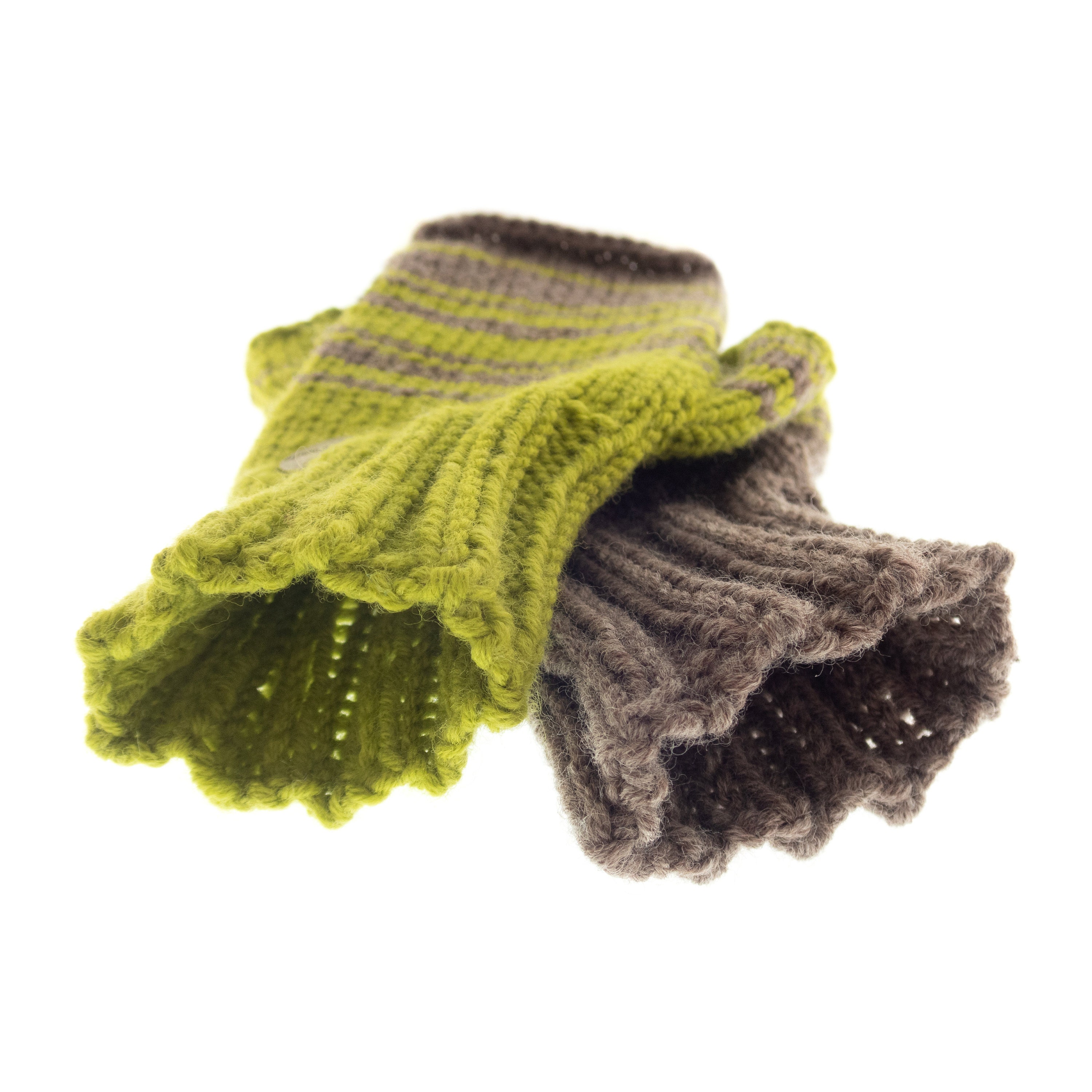handmade gloves fingerless womens, crochet of brown & green cashmere