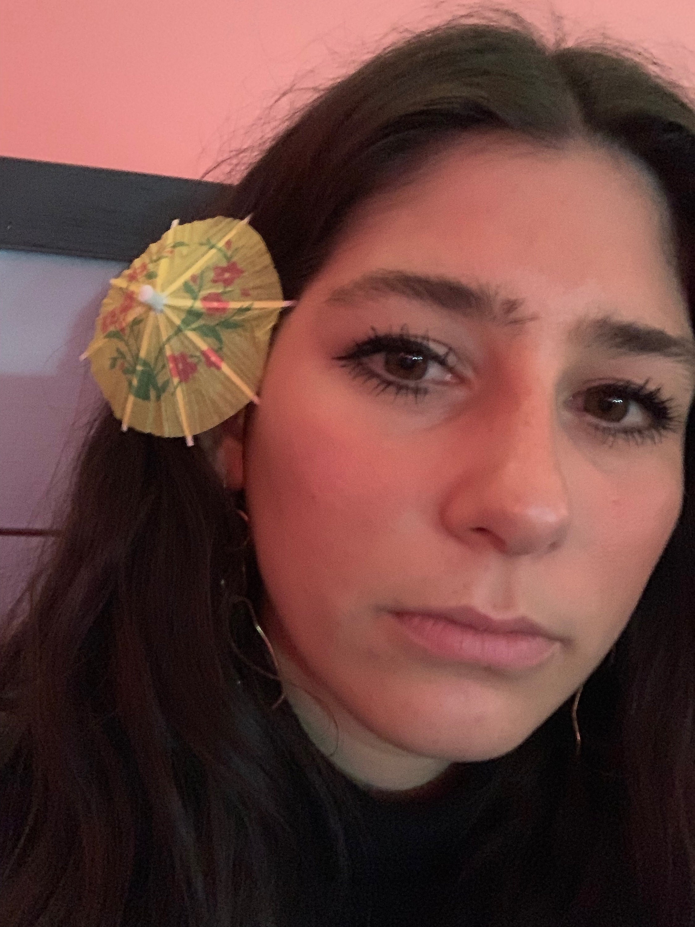 Cockail Umbrella as a hair accessory Last Straw Austin Texas
