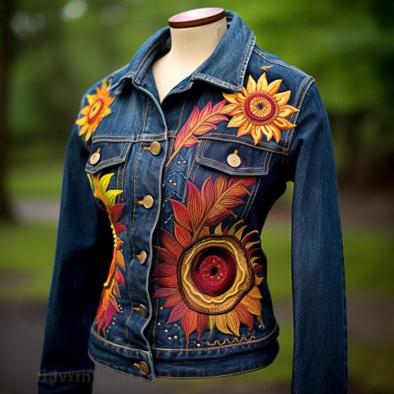 Embroidered Denim Sunflower Jacket