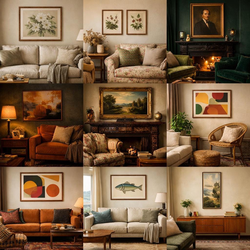 Multiple rooms showcasing multiple frame styles.