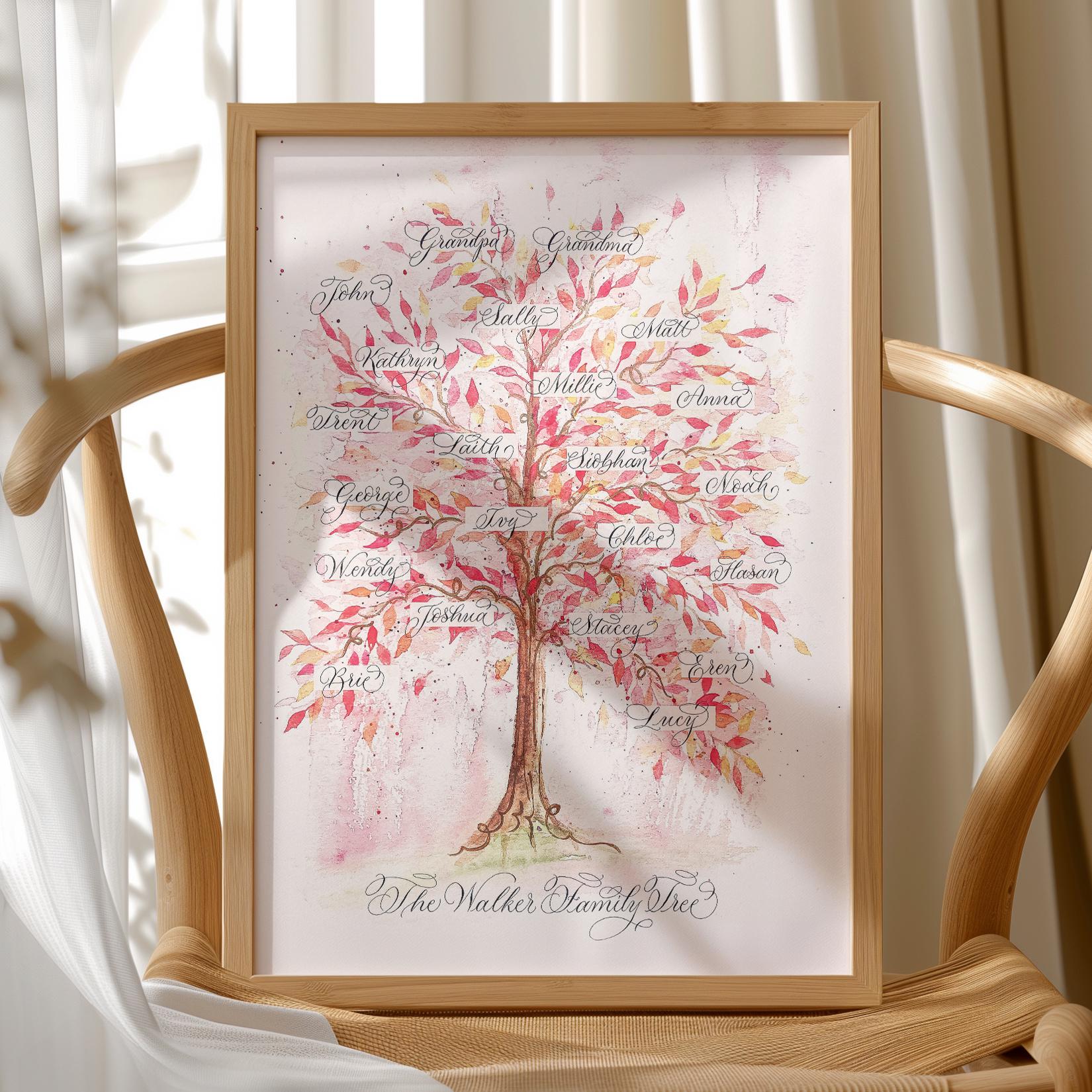 Autumnal red family tree for ruby wedding