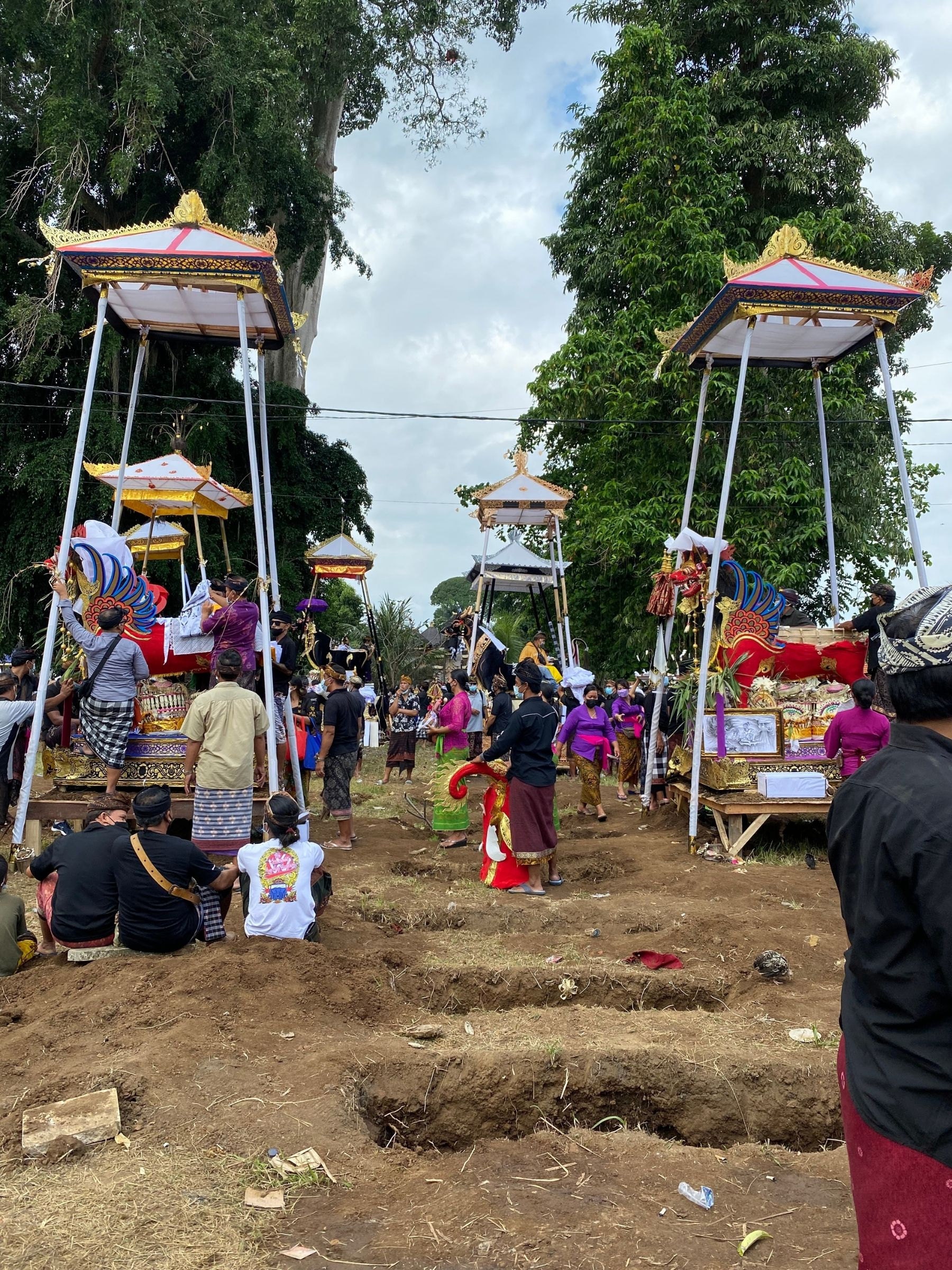 Balinese cemetery before cremation ceremony in the morning