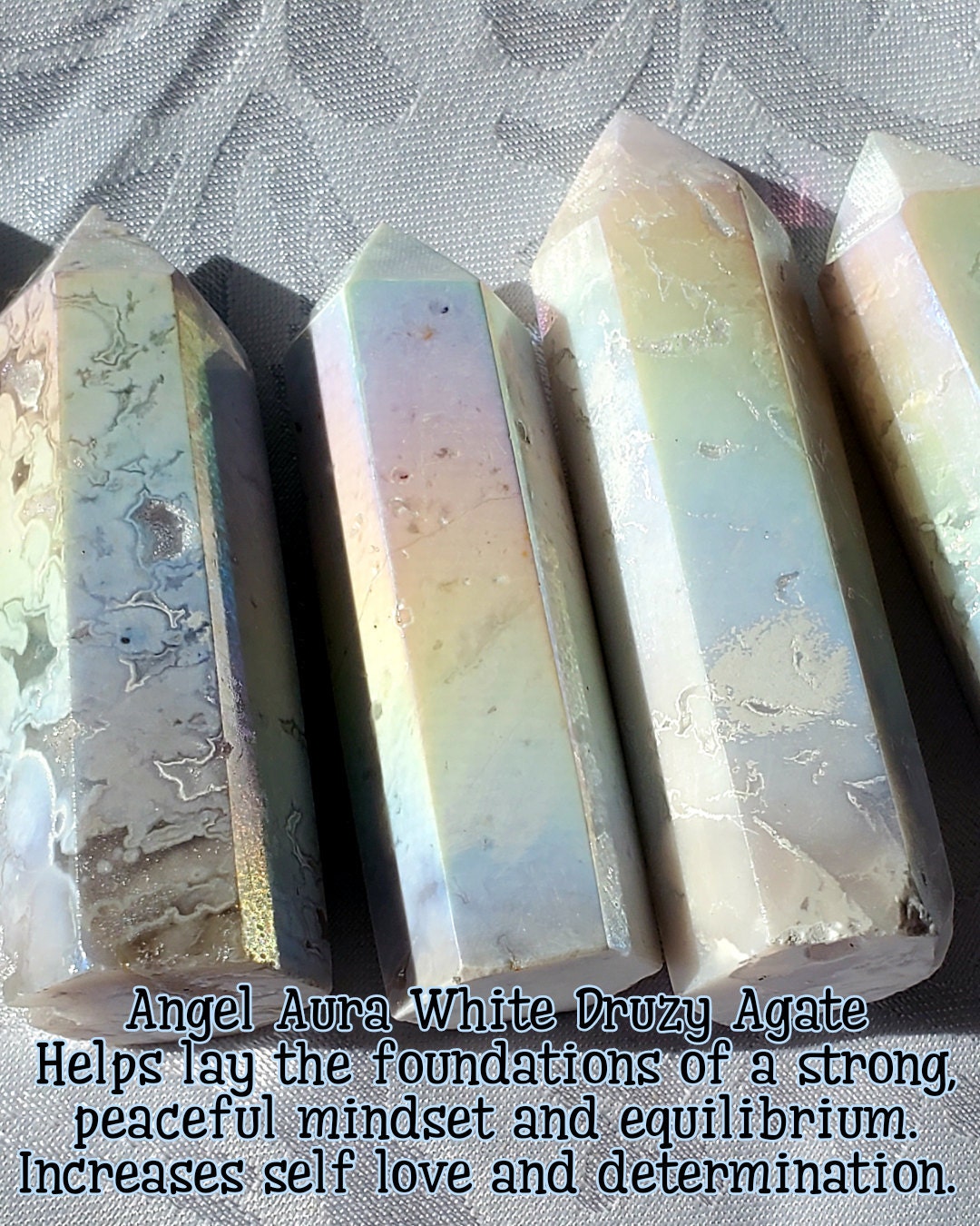 Angel Aura Snow White Druzy Agate Tower