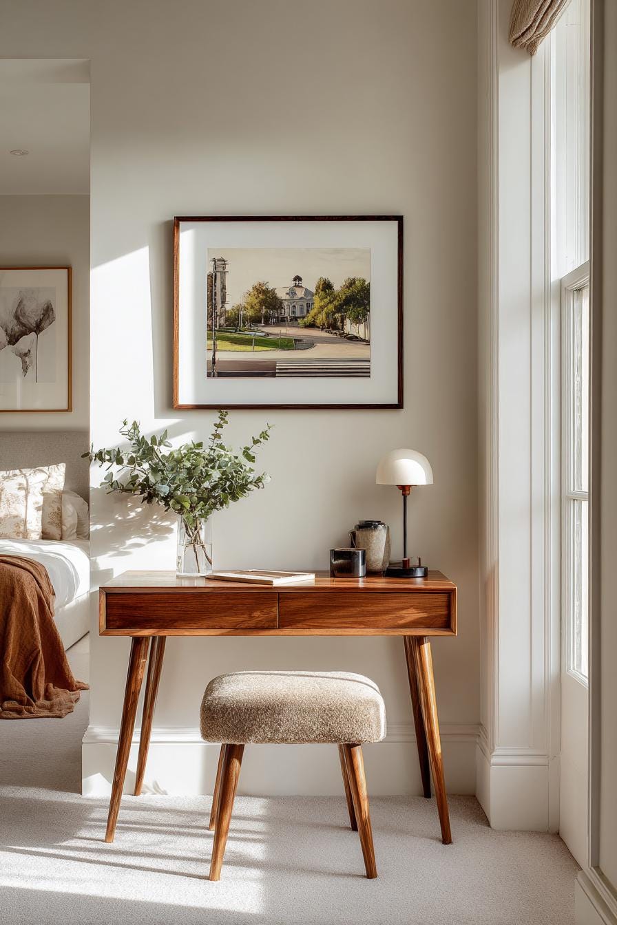 A small vintage space interior scene with a desk