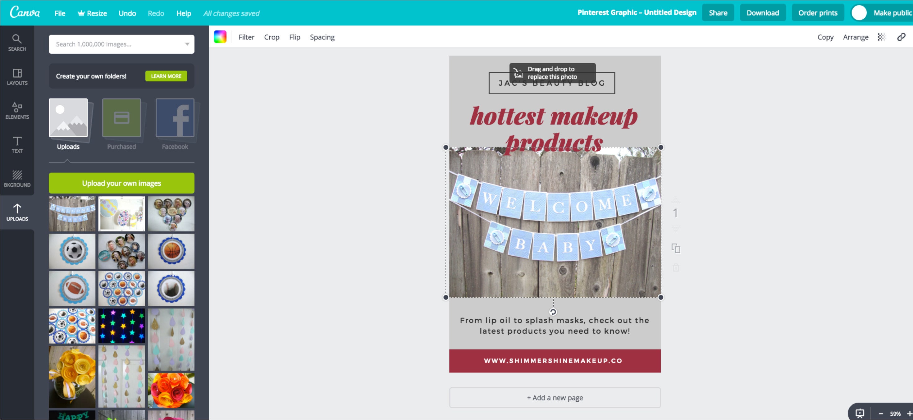 Upload your own image to a Canva layout design