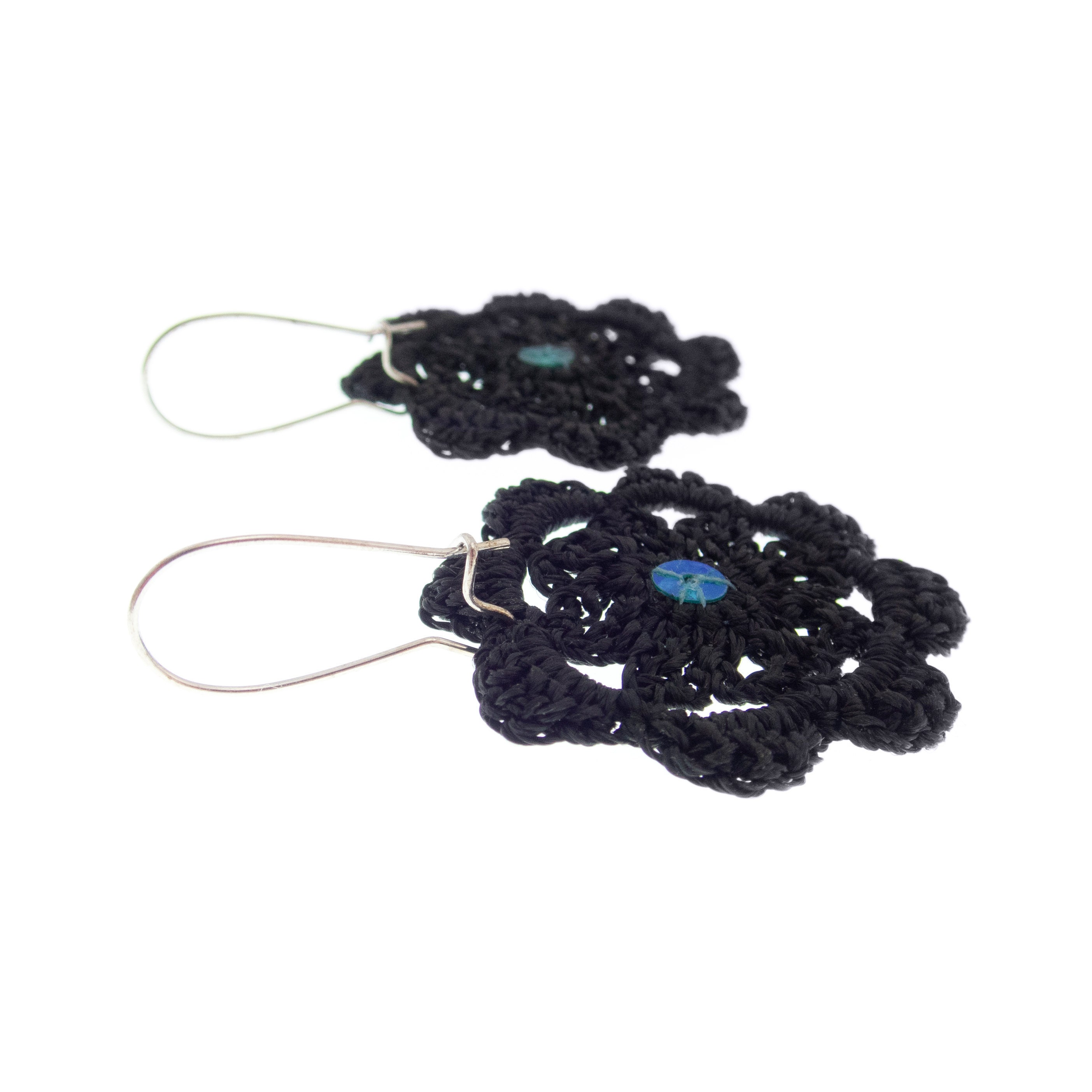 handmade statement earrings glitter black flowers