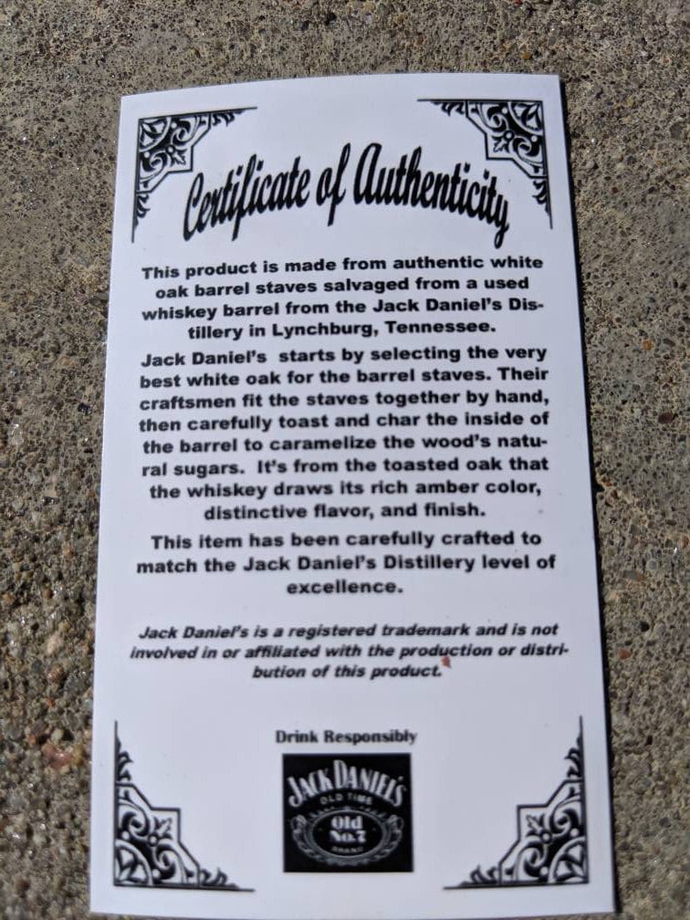 jack daniels pen certificate of authenticity