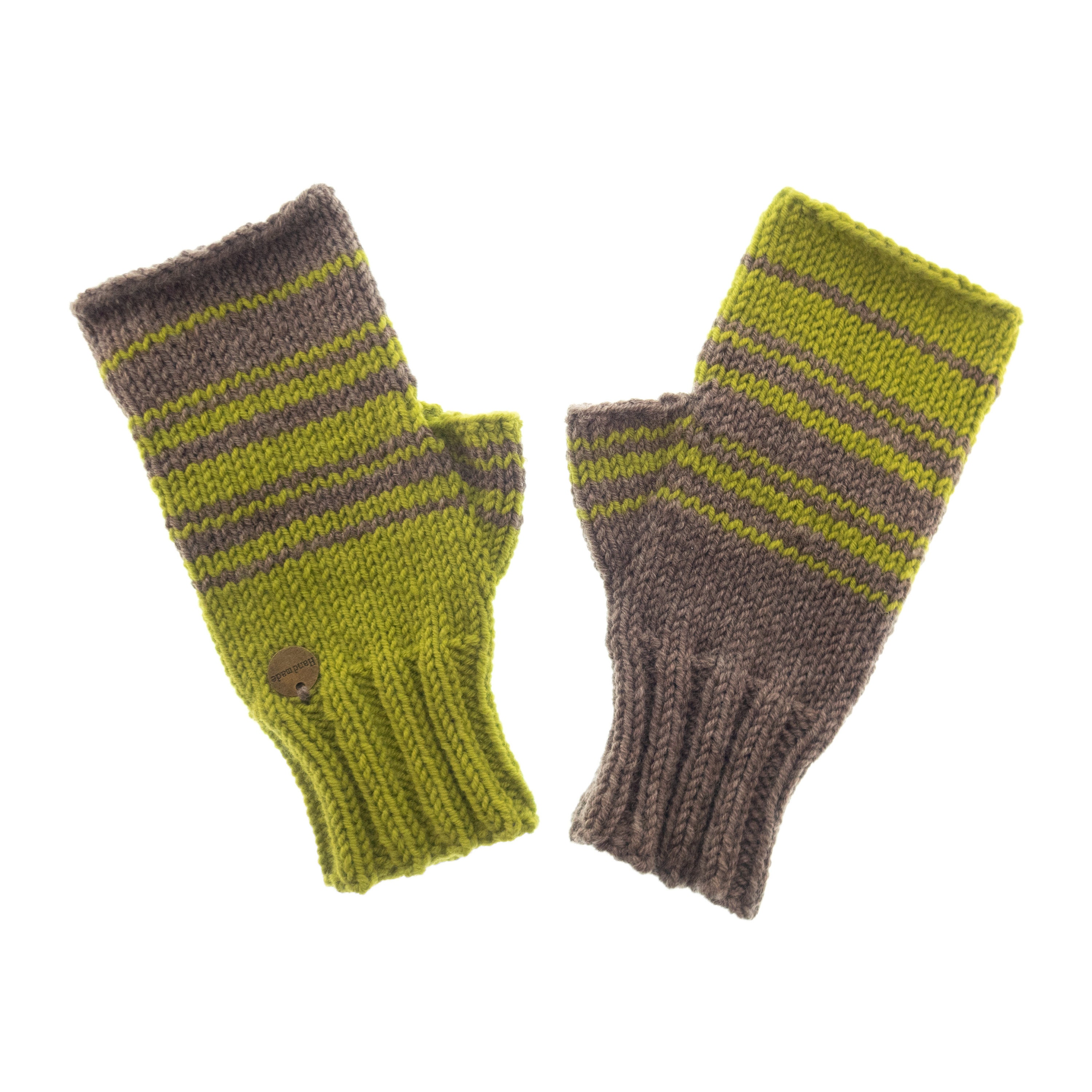 handmade gloves fingerless womens, crochet of brown & green cashmere