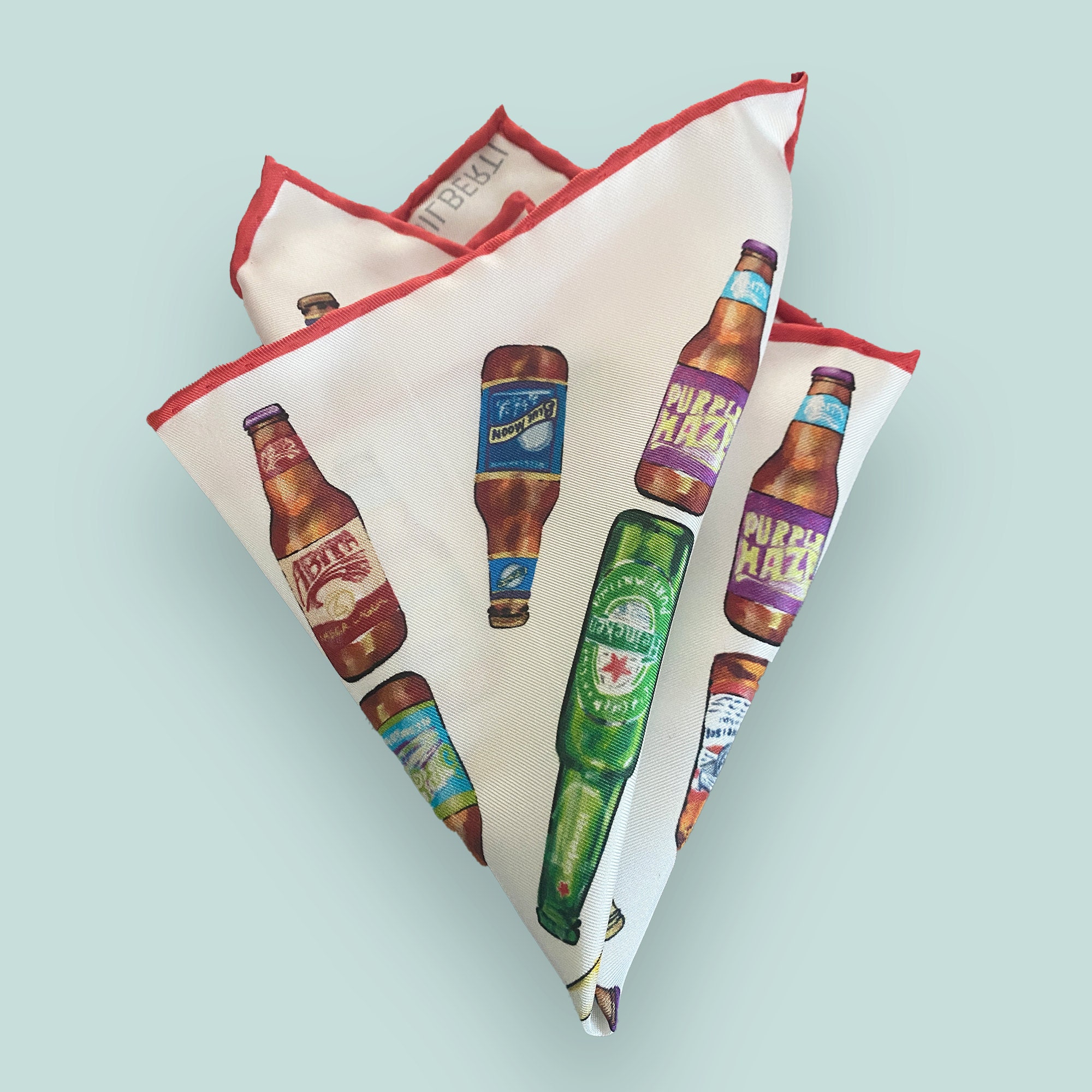 silk pocket square with beer pattern