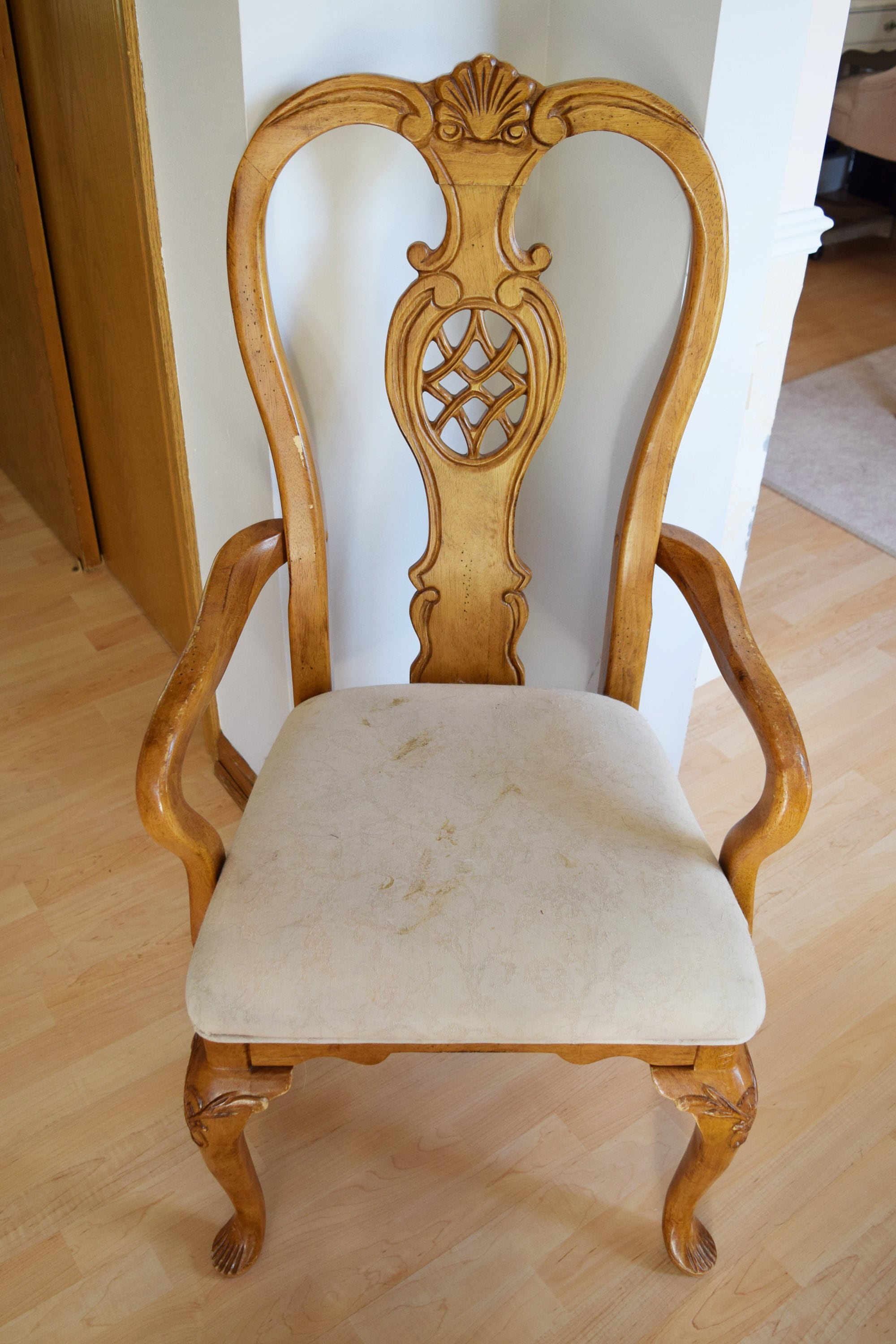 our white chair full of dirt & years of staining from use.
