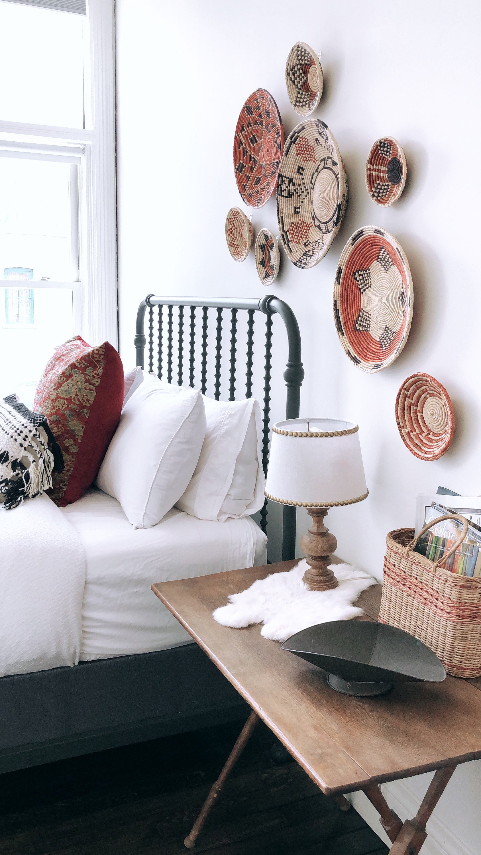 how to hang woven baskets on a wall