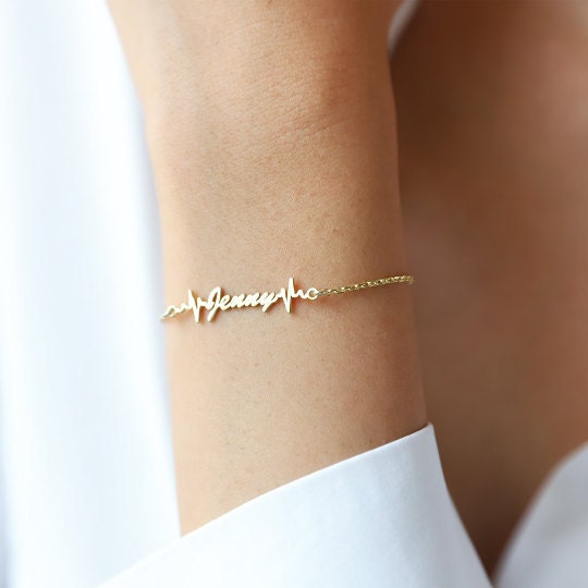 Personalized Heartbeat Name Bracelet with Birthstone