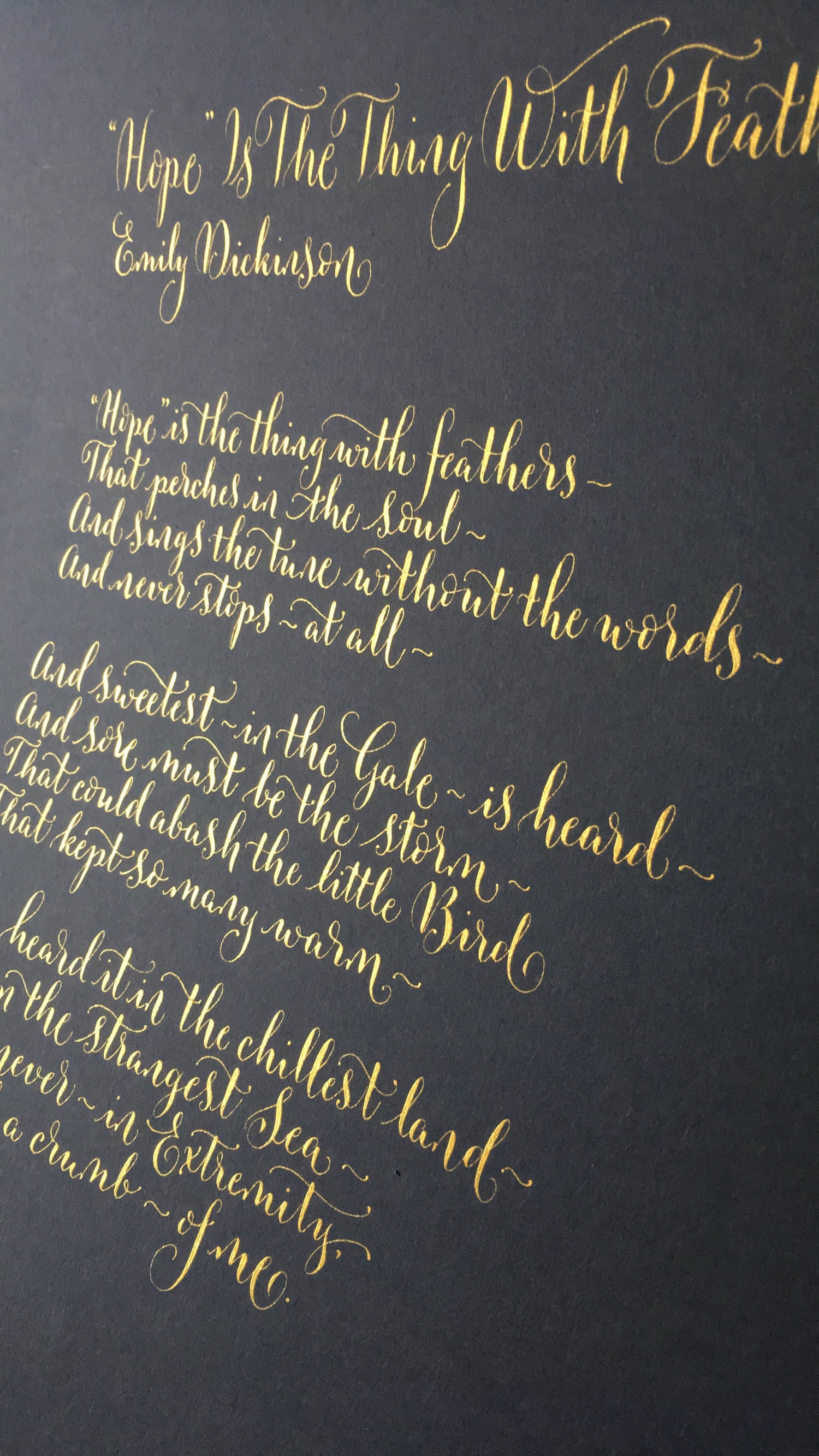 calligraphy commission hope thing with feathers gold ink
