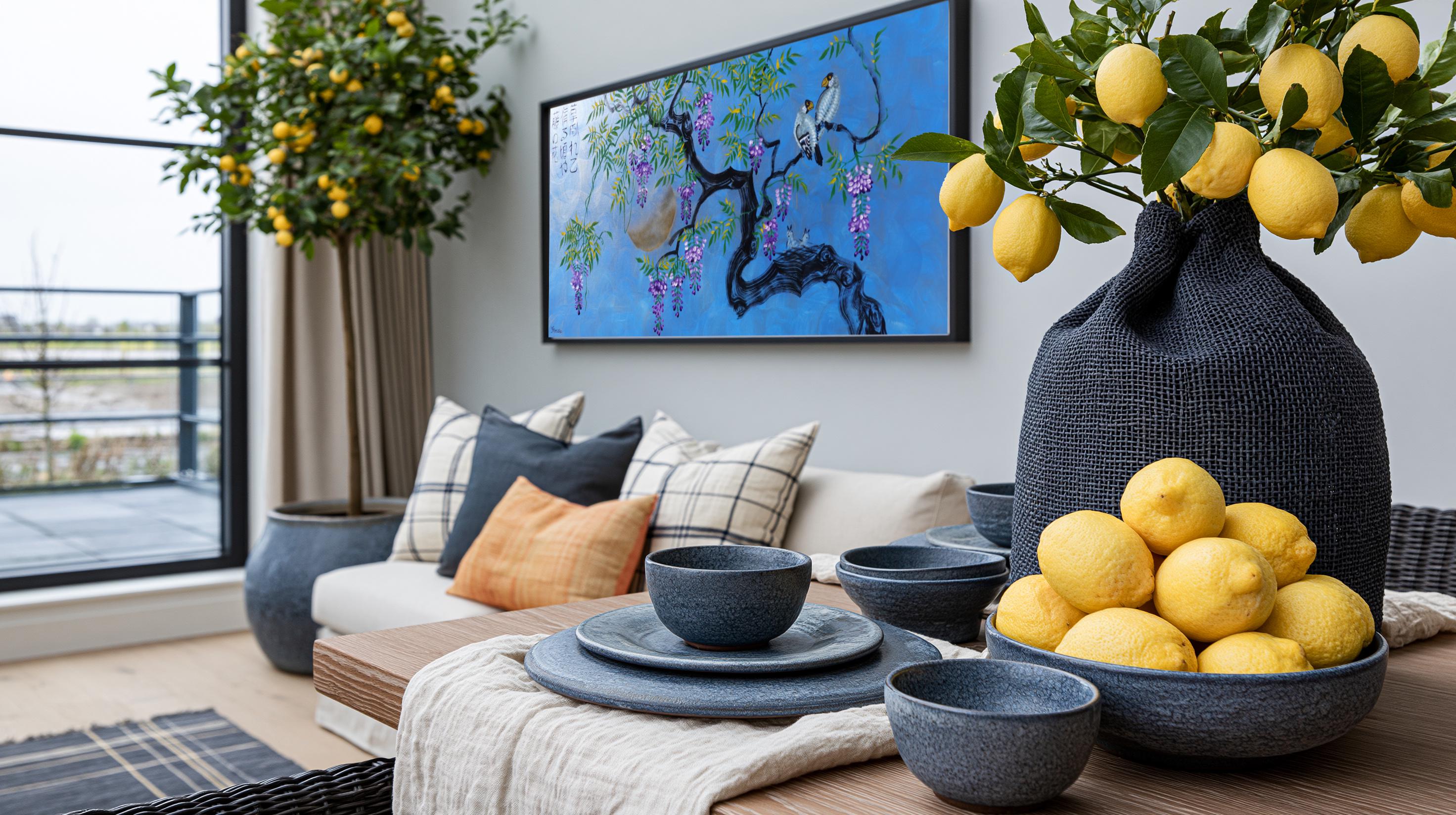 Interior with lemons and large blue painting