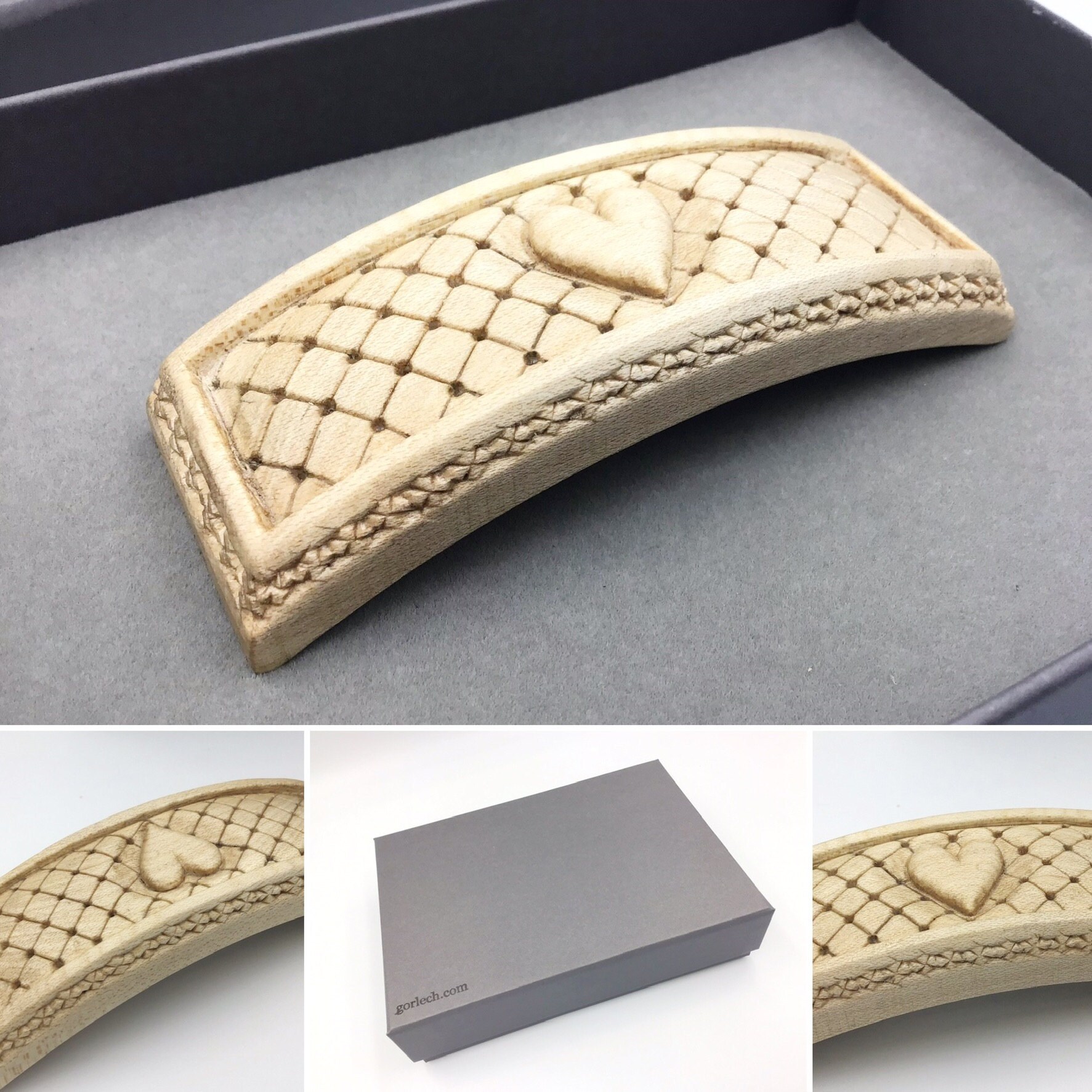 Love Heart Hand Carved Hair Barrette - Gorlech UK