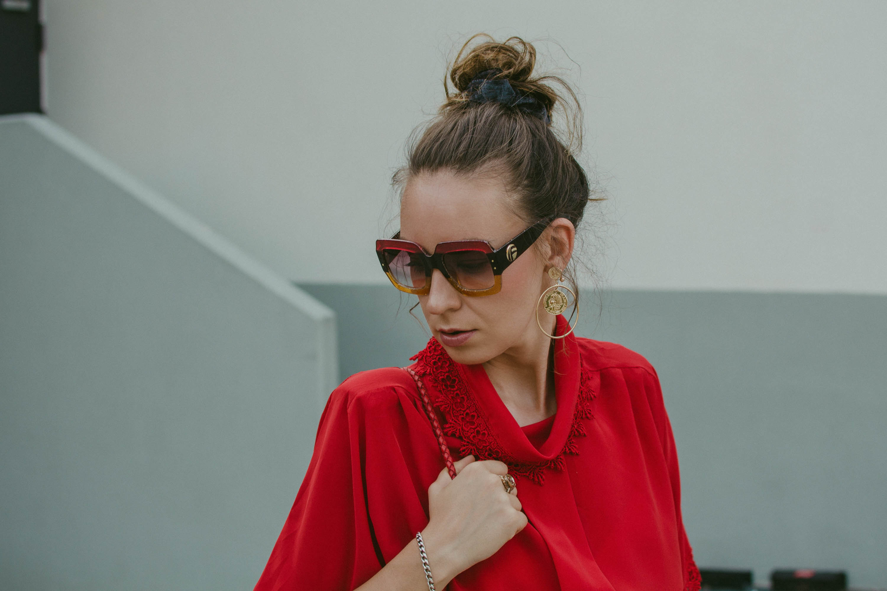red vintage blouse