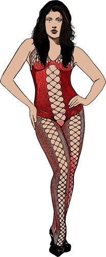 cartoon pinup girl red fishnet body stocking