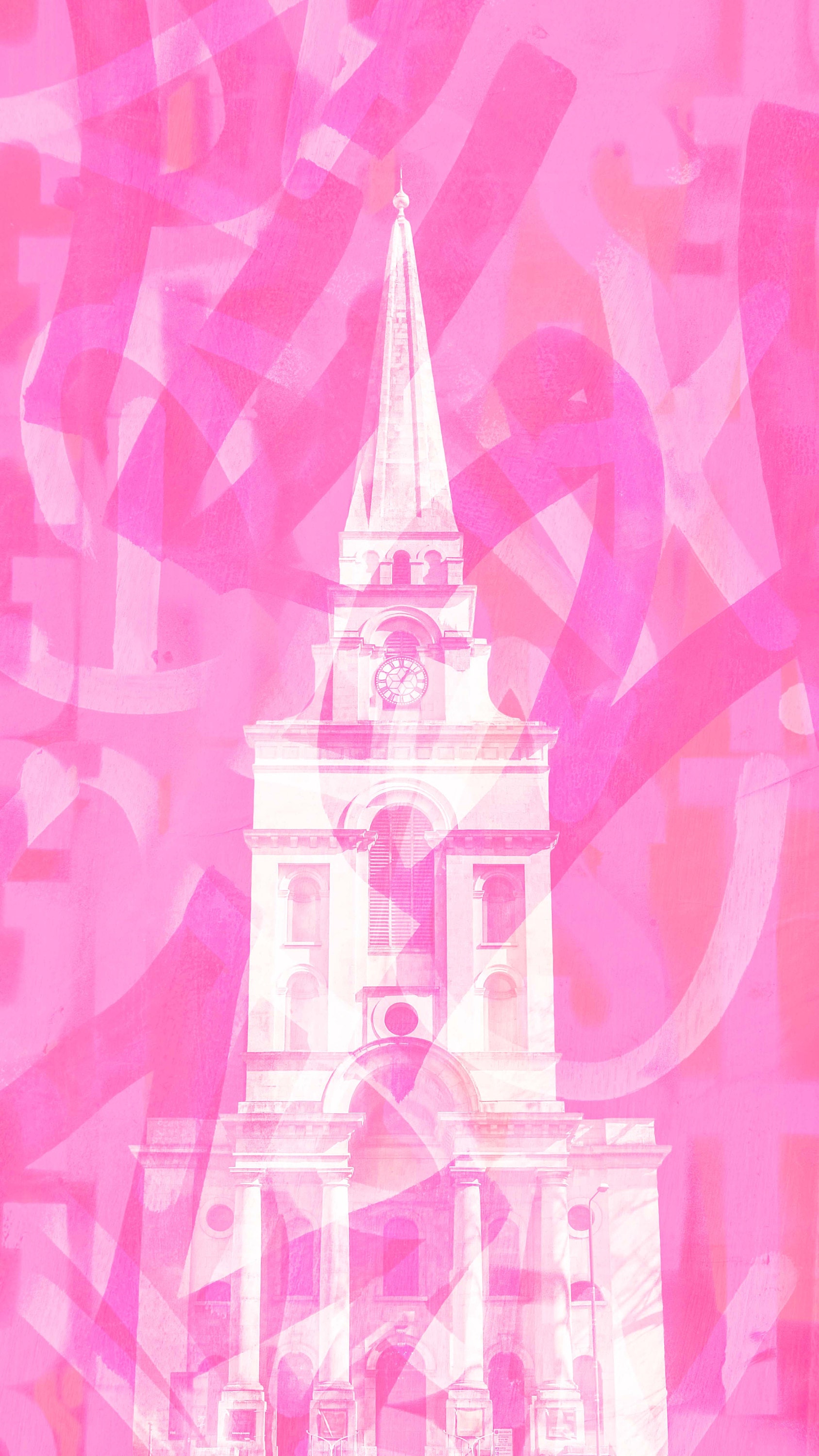 london spitalfields fine art print in pink with graffiti from brick lane and shoreditch by deborah pendell- christ church