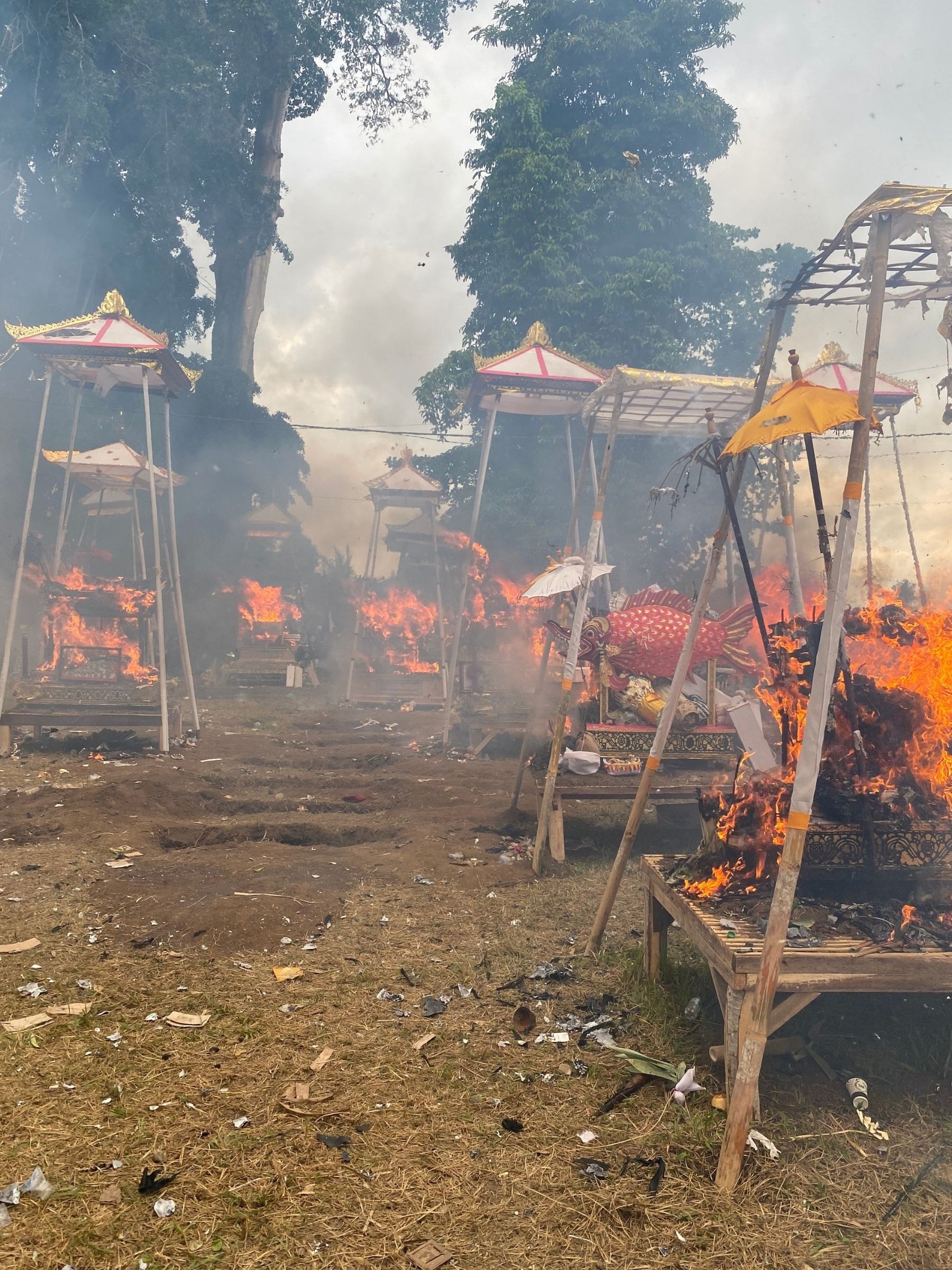 Burning cremation ceremony Ngaben in Bali