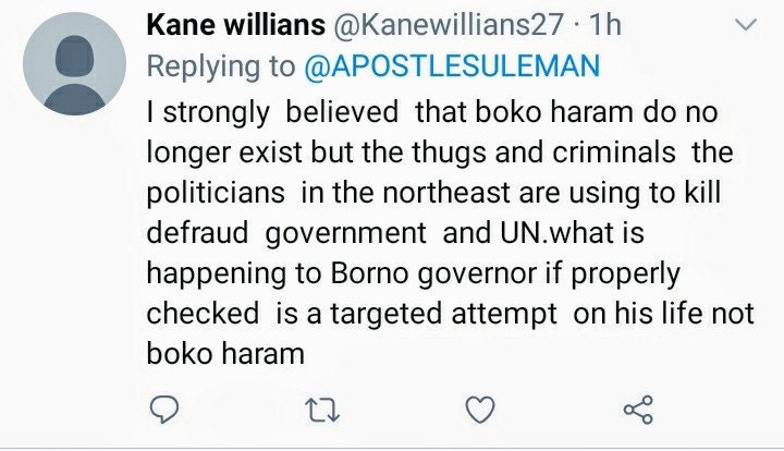 Kane responds to Apostle Sulemans tweet