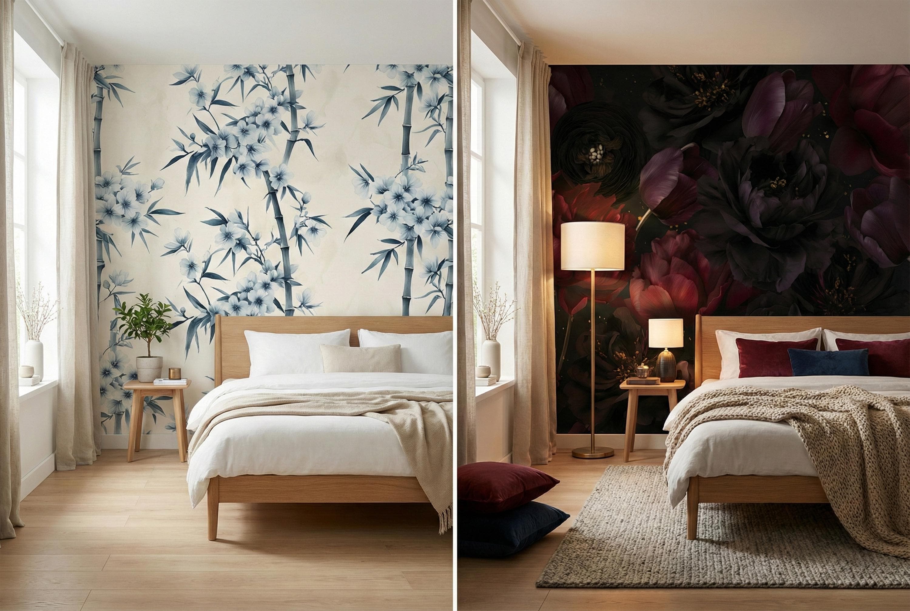 Light vs dark wallpaper comparison for small rooms