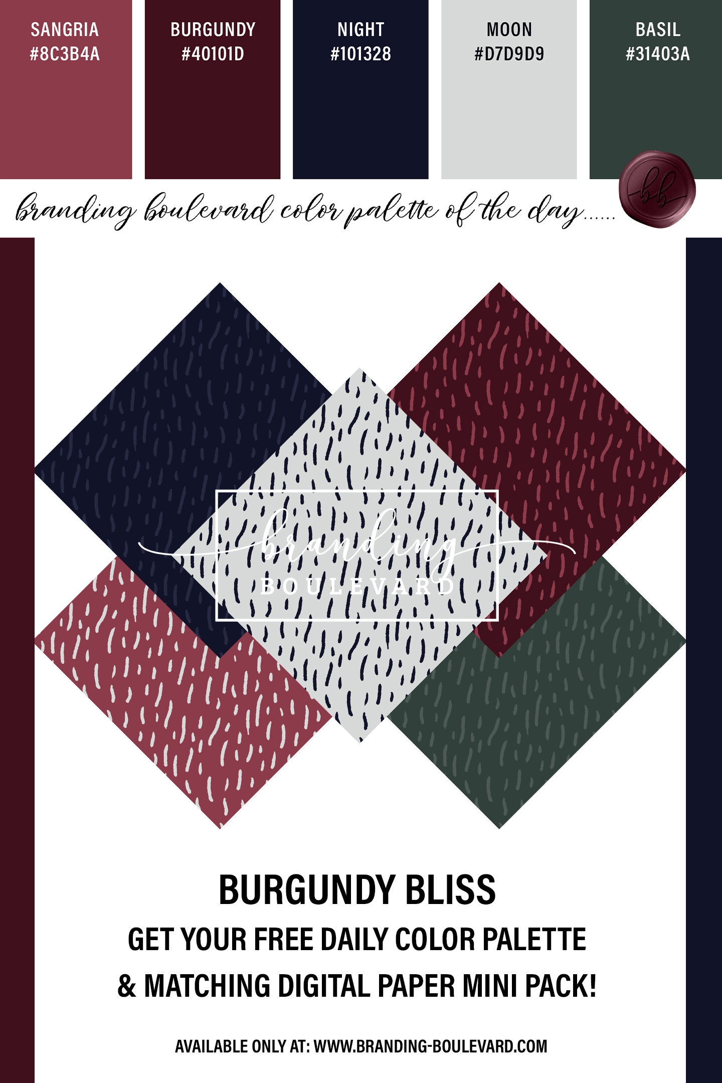 Free Burgundy Bliss Color Palette And Matching Abstract Trendy Digital Paper Pack - Abstract Lines Modern Digital Papers - Wine Burgundy Navy and Green Backgrounds For Free!