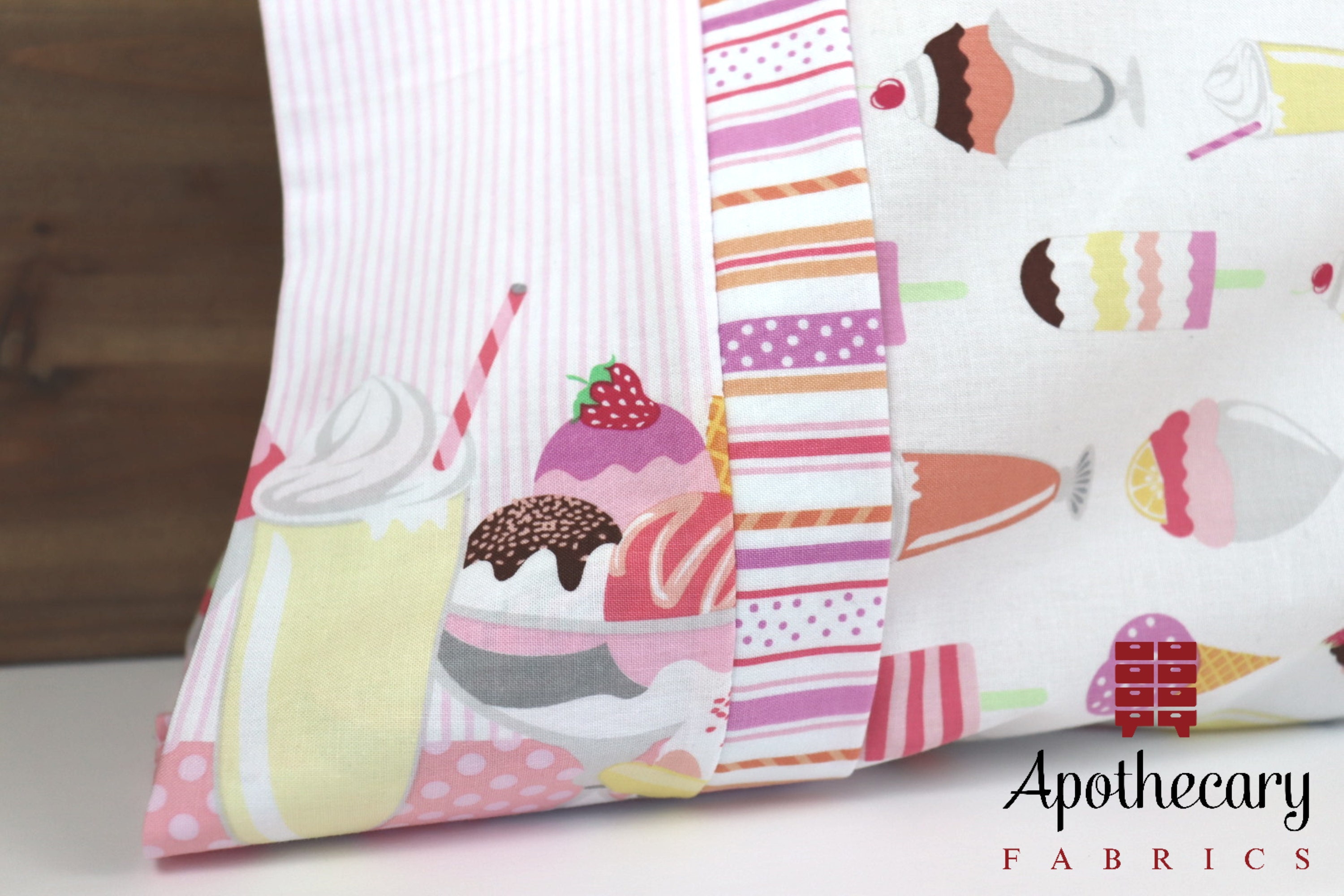 The cuff, accent piece and main body of the Perfect Pillowcase by Apothecary Fabrics.