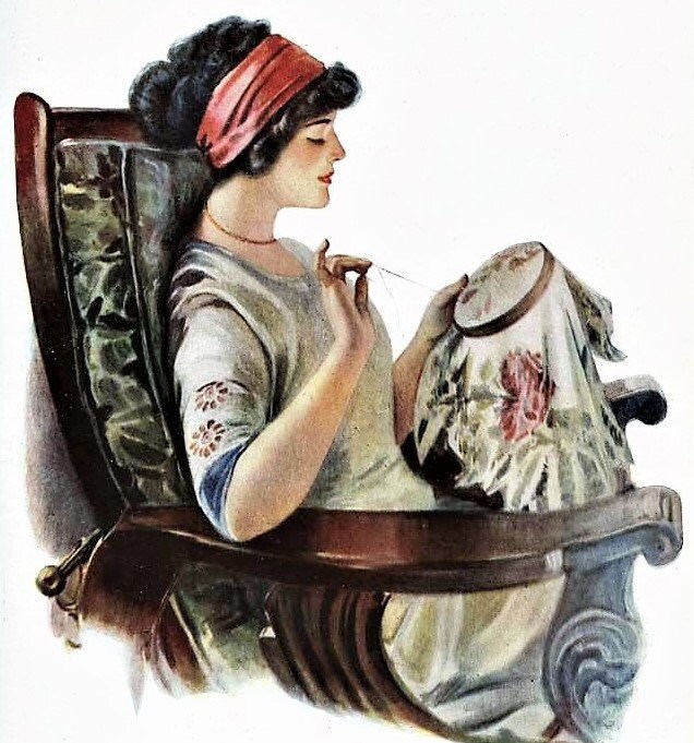 Lady Cross Stitching