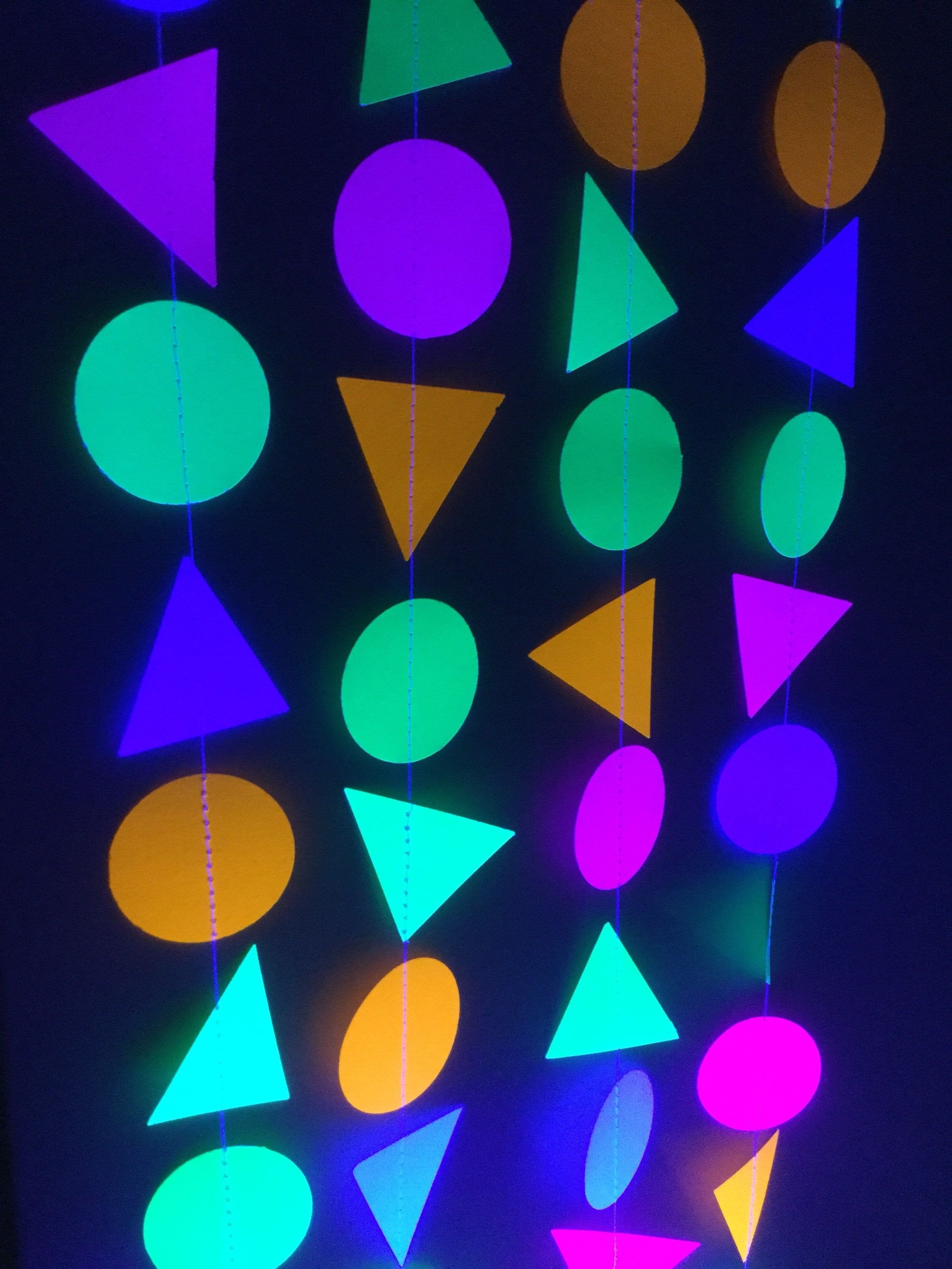 circle and triangle neon fluorescent garlands for glow black light party