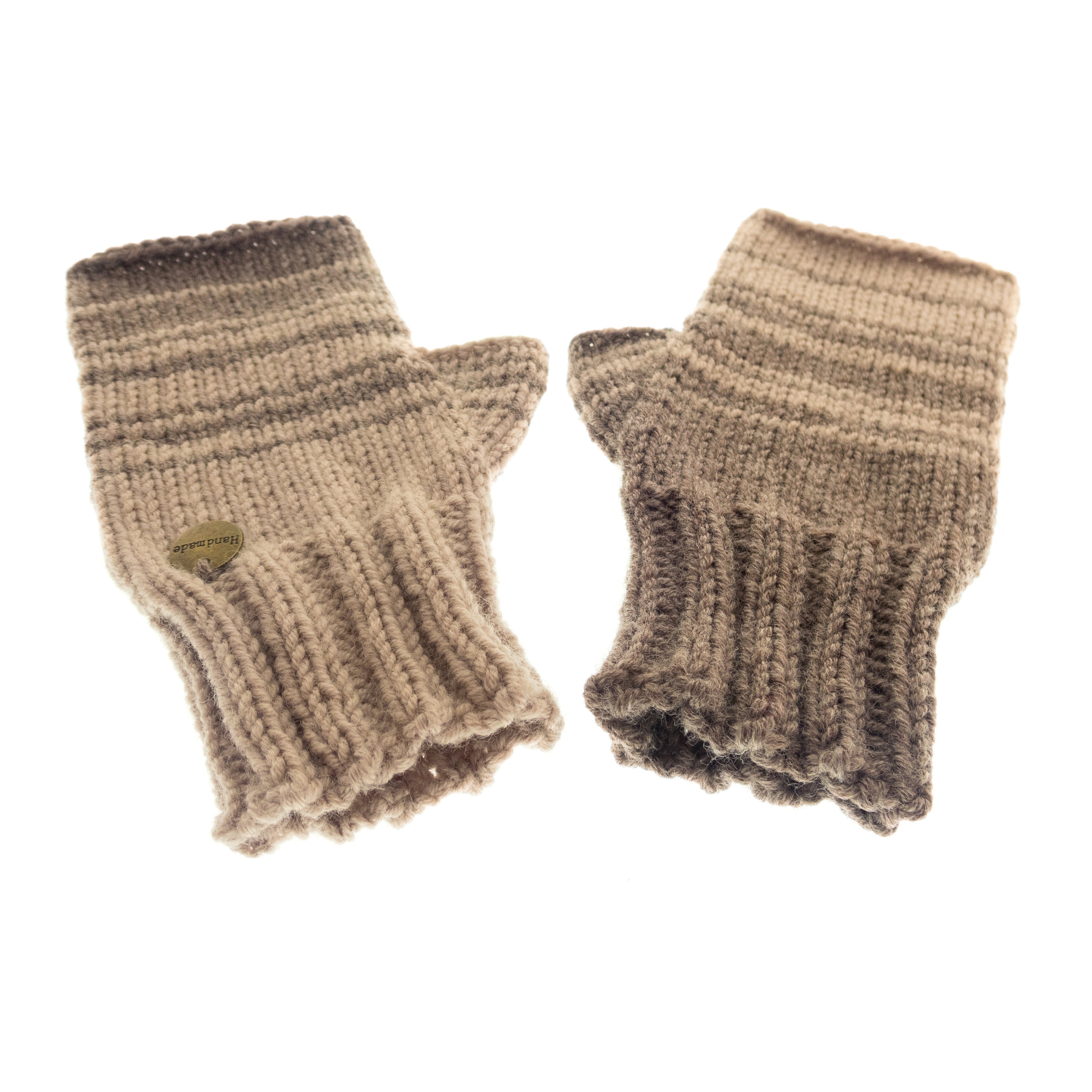 handmade warm mittens for adults with beige stripes