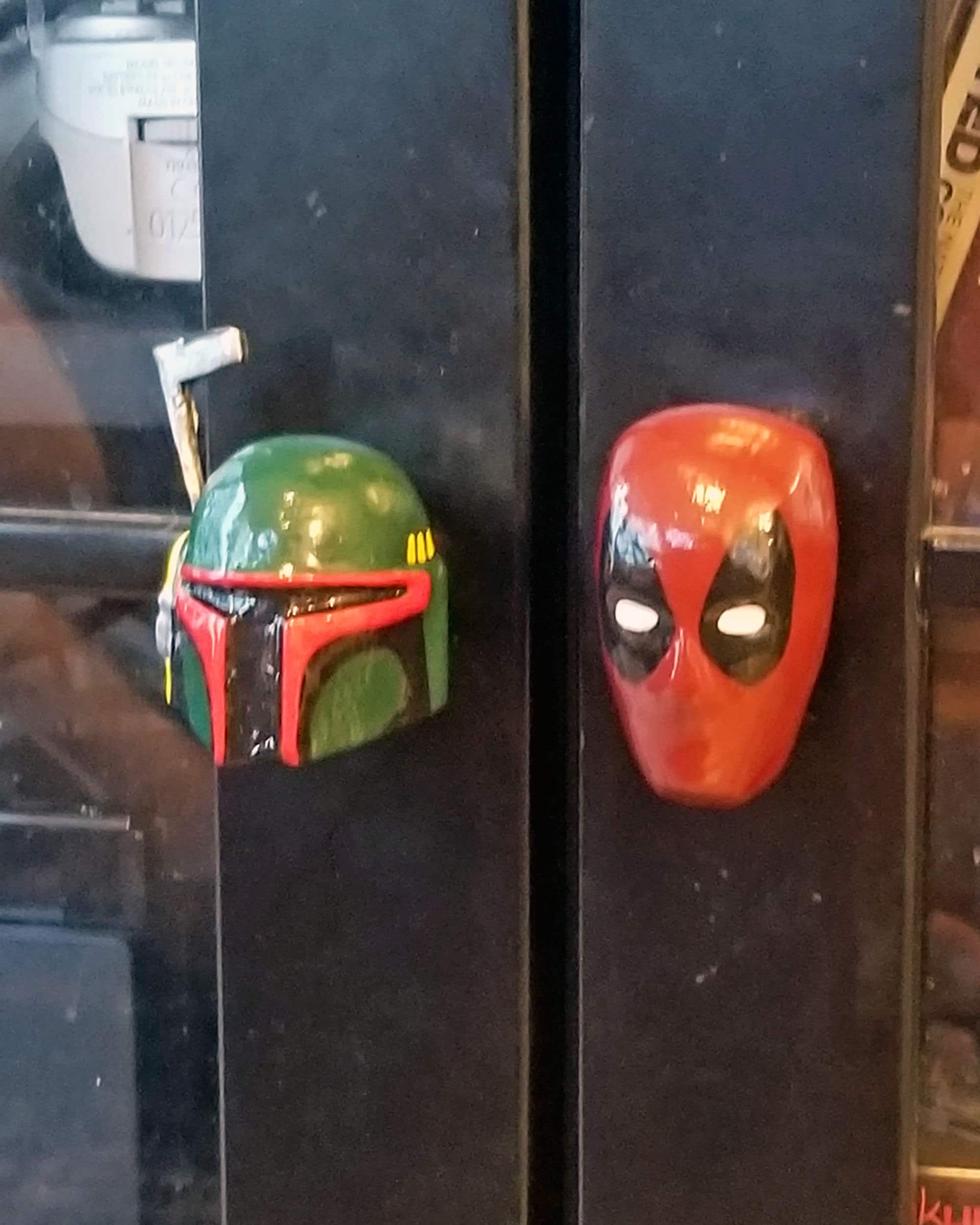 Marvel Deadpool Drawer Pull w/ Star Wars Boba Fett Cabinet Knob on Video Games Furniture Desk