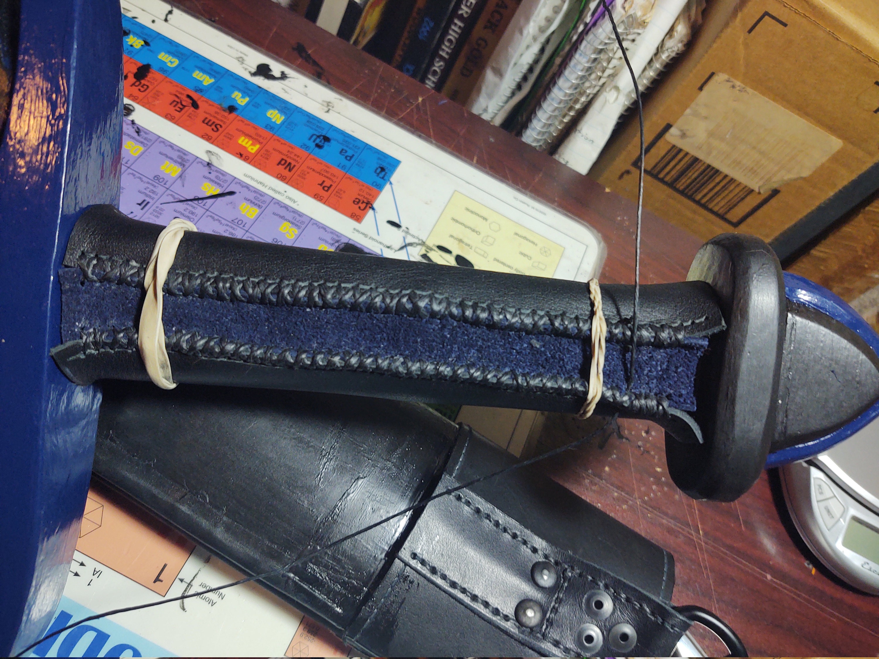 Sewing the leather handle wrap