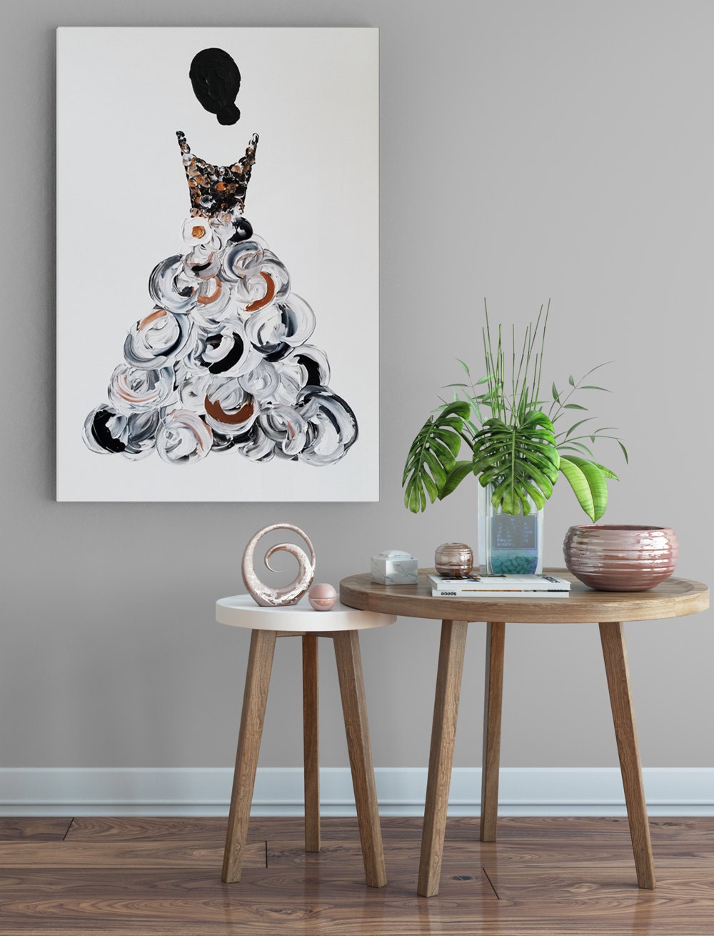 Women of Strength series, acrylic abstract paining of a woman in a dress