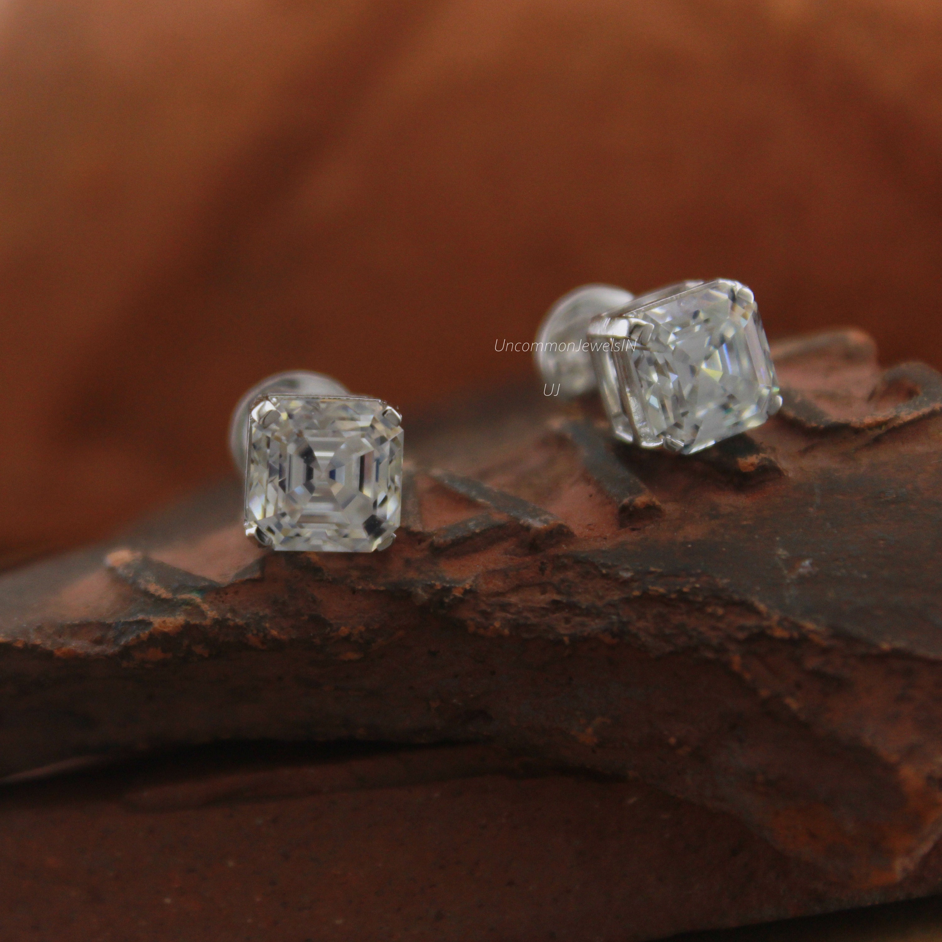Asscher cut moissanite studs, Unique Moissanite Earring studs, Wedding Engagement Gifts, UncommonJewelsIN