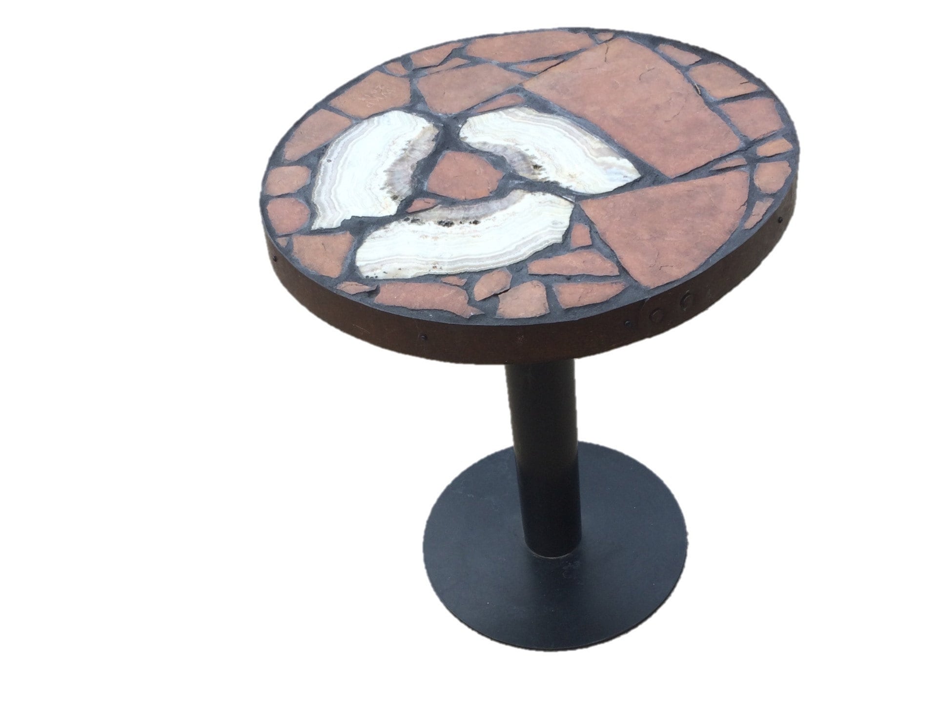 Creed Whirlpool: A small dining table featuring sowbelly agate