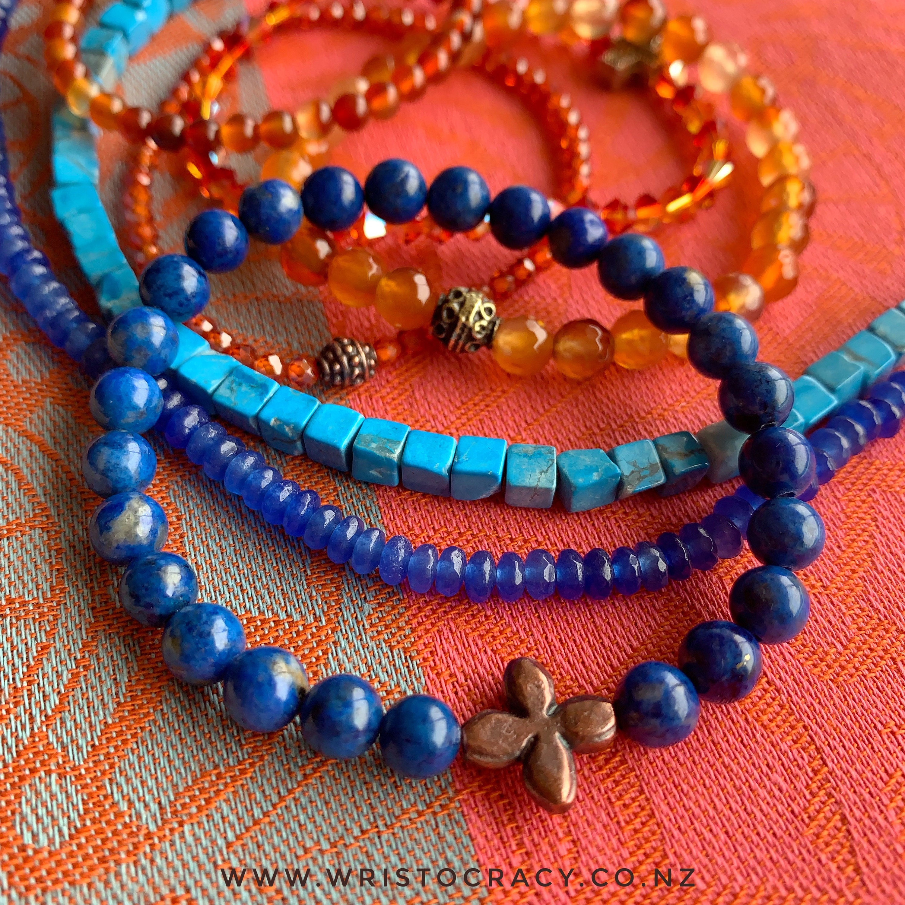 Denim Lapis, Turquoise and Sapphire Quartz with Orange