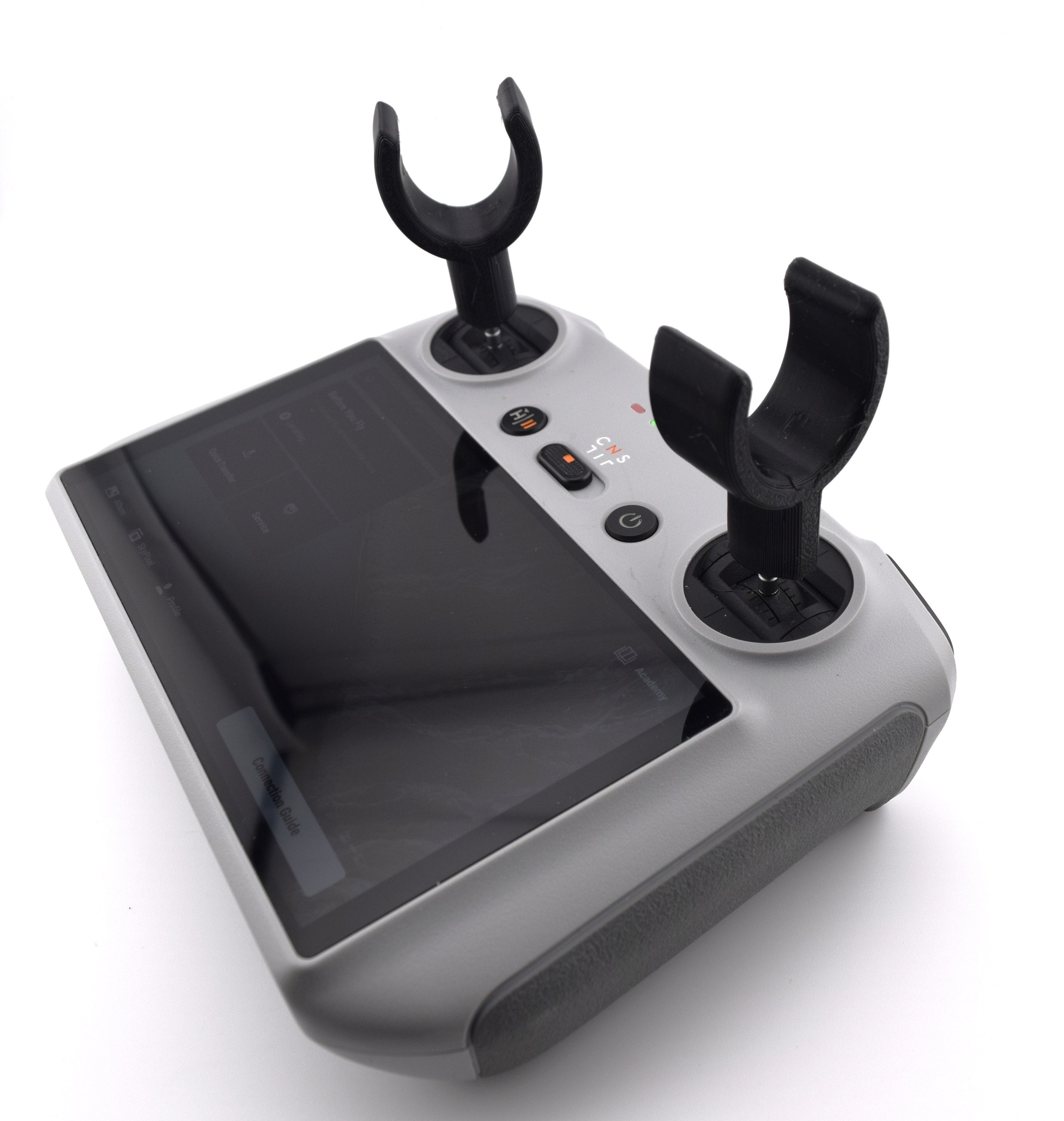 DJI RC drone controller with U shaped gimbal adapters provided by accessiblehobbies.com