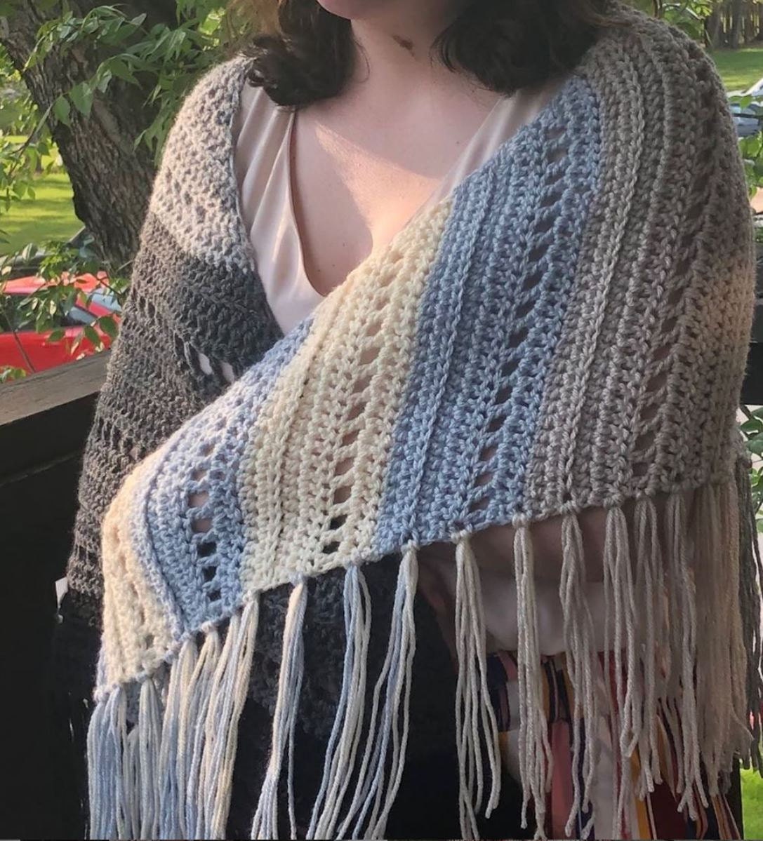 Woman wearing crochet shawl