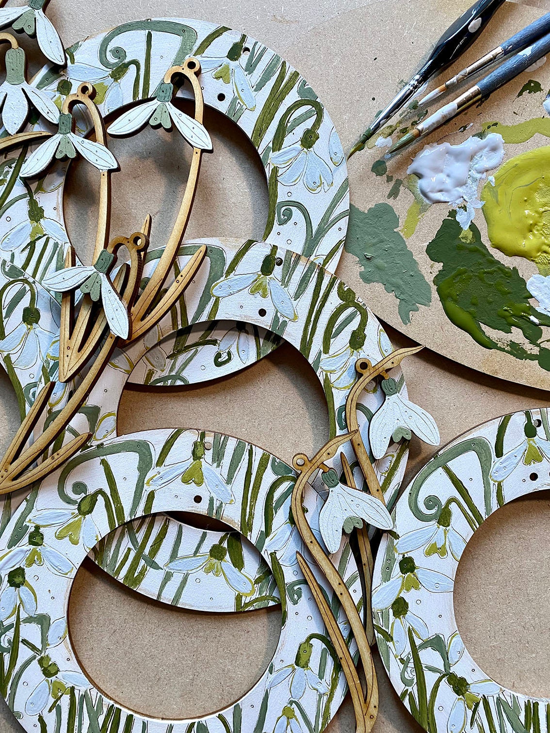 Hand Painted Wooden Snowdrop Decorations