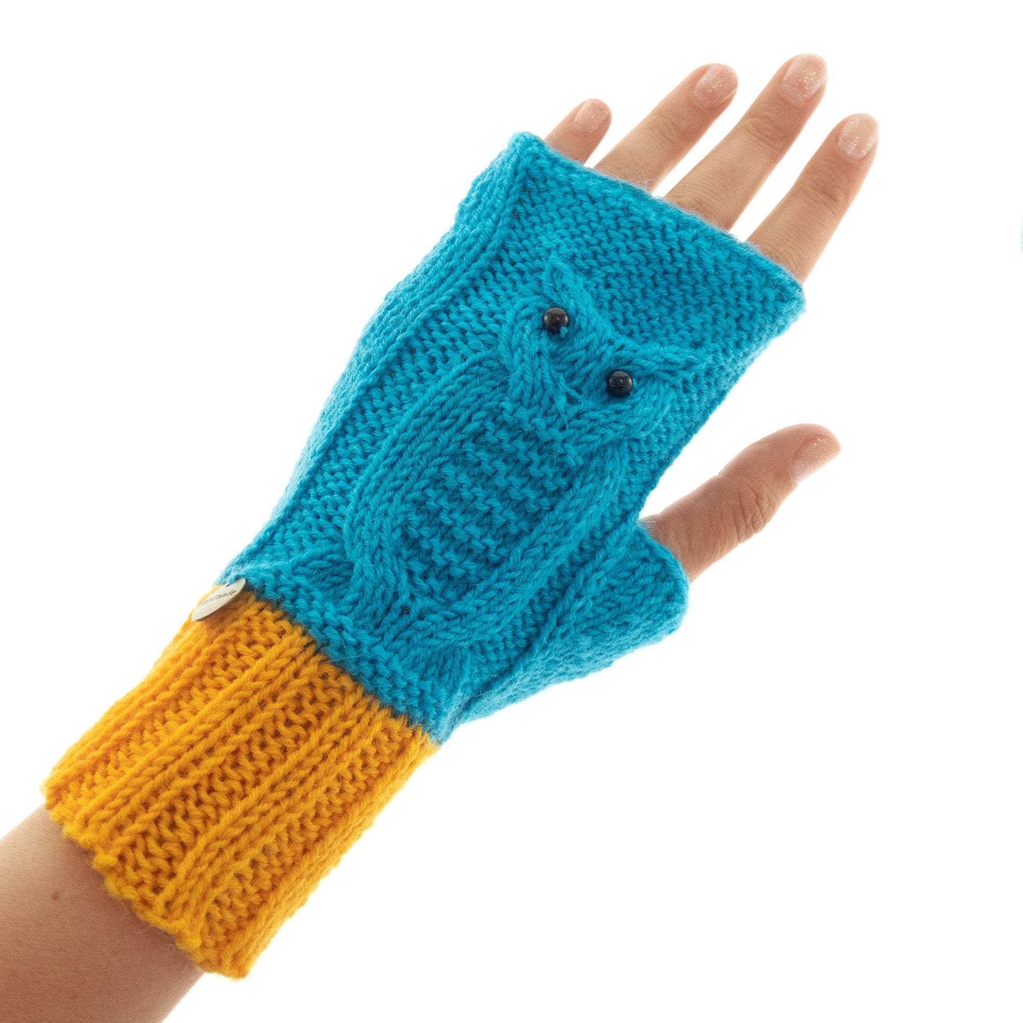 Owl Gloves, Ladies Wool Mittens Fingerless