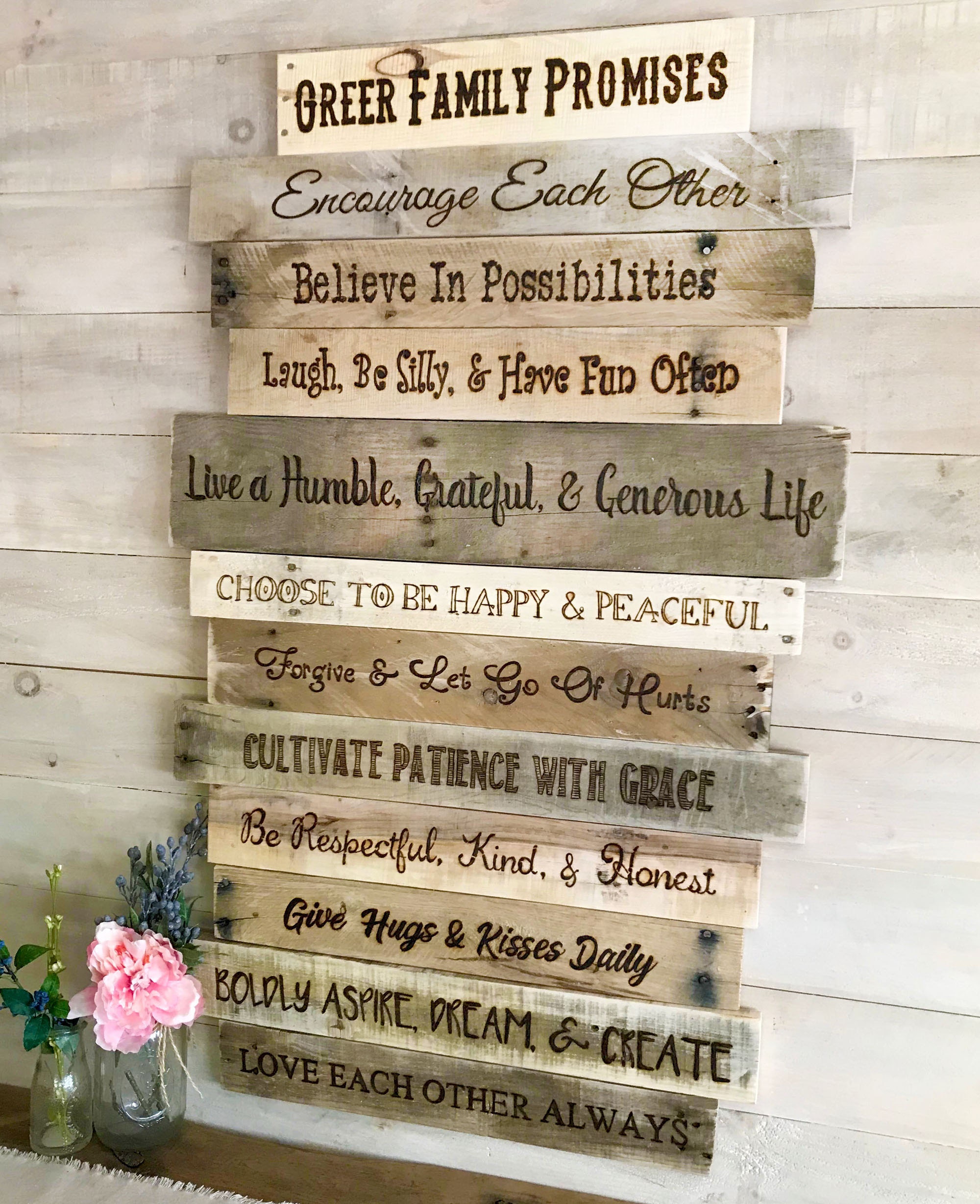 Personalized Family Rules Sign. Made with reclaimed wood. Lettering is wood burned by hand.