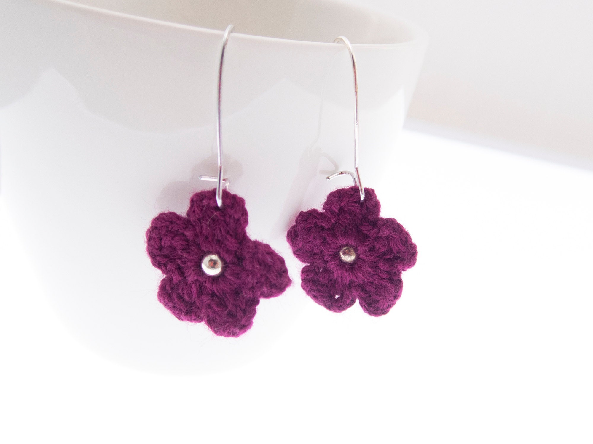 earrings handmade dangle with boho knit flowers