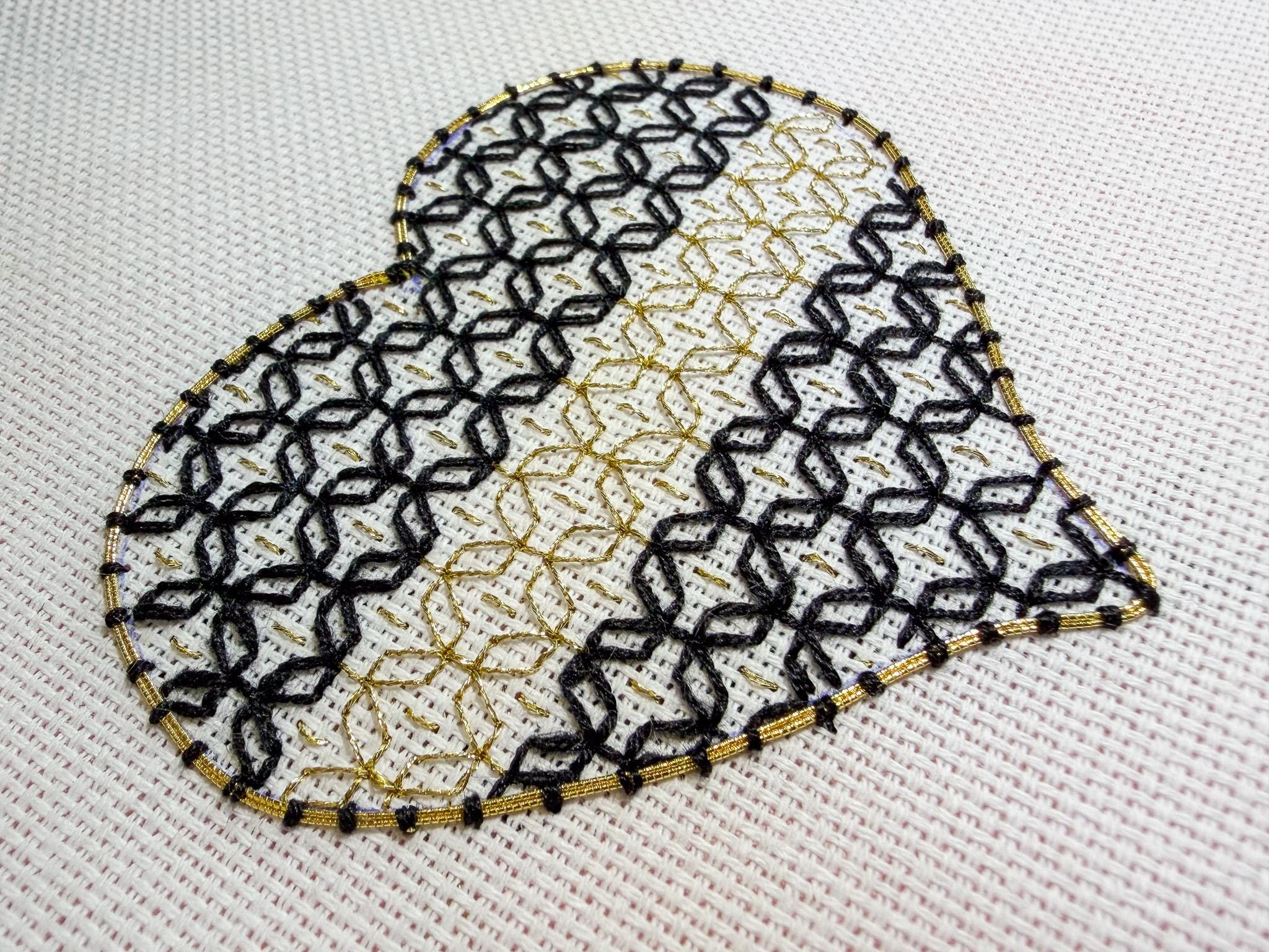 Blackwork embroidery open honeycomb